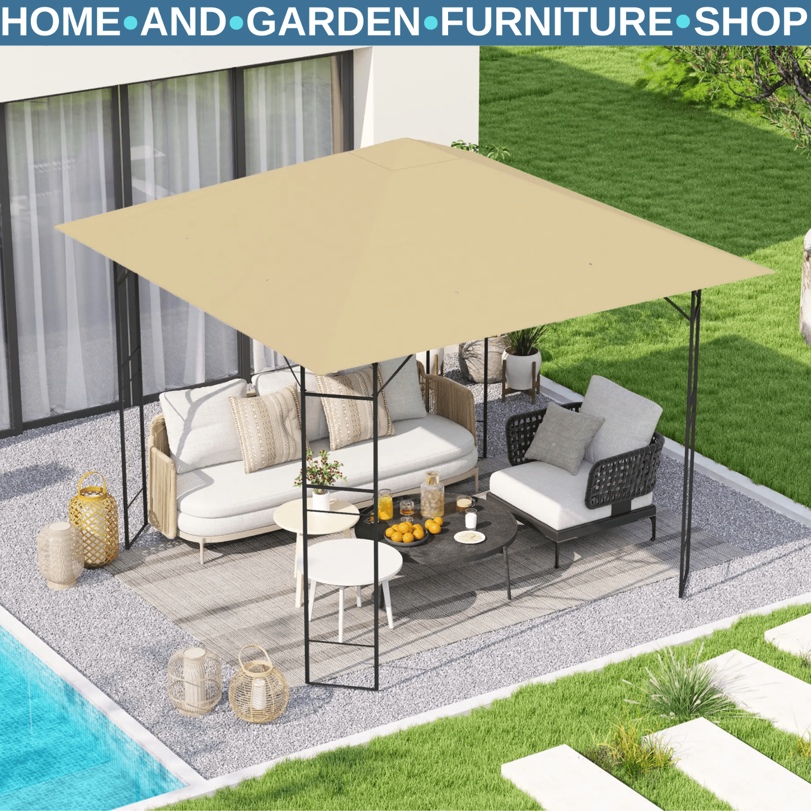 Beige Replacement Gazebo Canopy Cover with Drain Holes for 3 x 3(m) Gazebo Frame - Home and Garden Furniture Shop - rustic - furniture