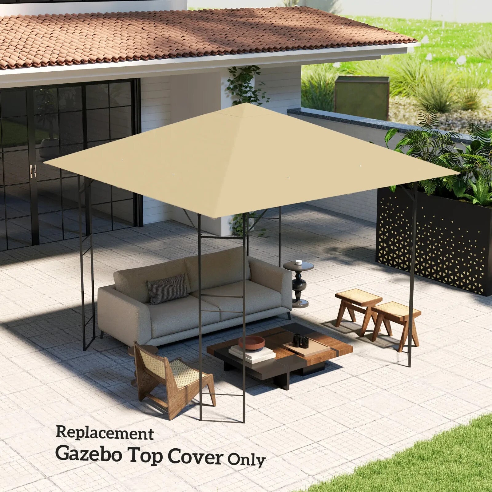 Beige Replacement Gazebo Canopy Cover with Drain Holes for 3 x 3(m) Gazebo Frame - Home and Garden Furniture Shop - rustic - furniture