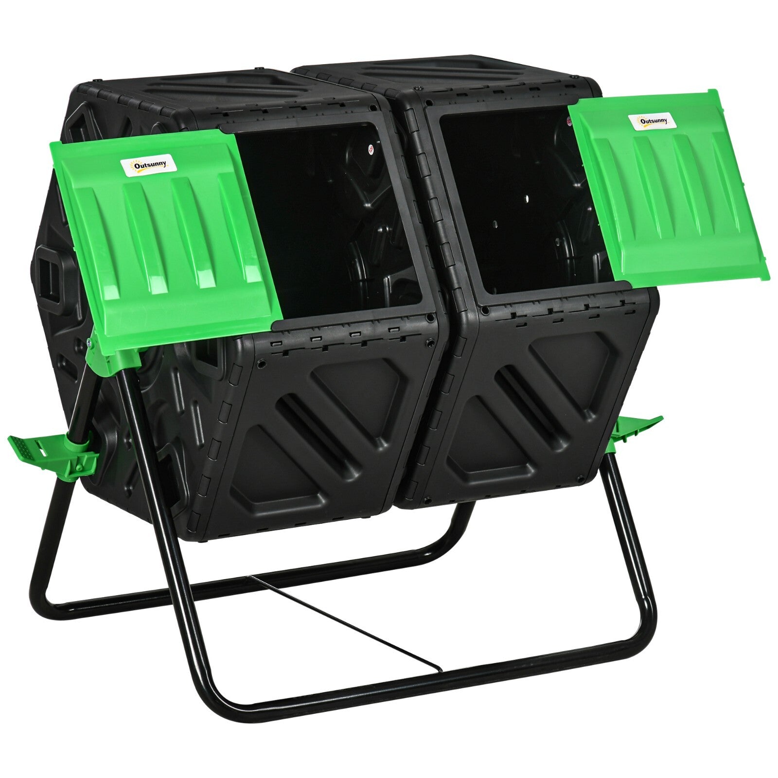Bin Dual Composter 360° Rotating Chamber Steel Frame w/ Ventilation Holes Black - Home and Garden Furniture Shop - rustic - furniture