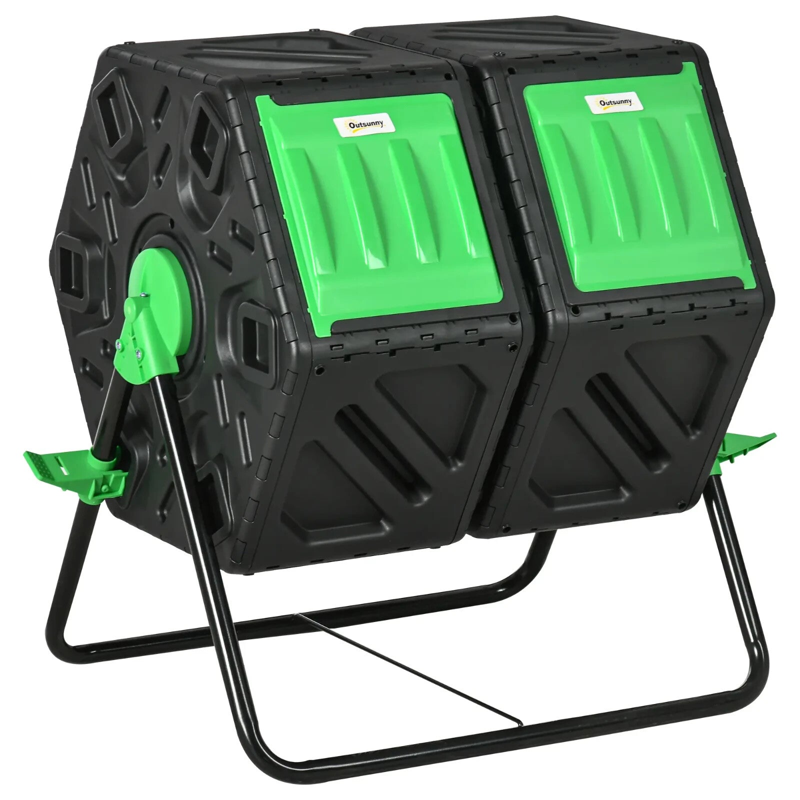 Bin Dual Composter 360° Rotating Chamber Steel Frame w/ Ventilation Holes Black - Home and Garden Furniture Shop - rustic - furniture