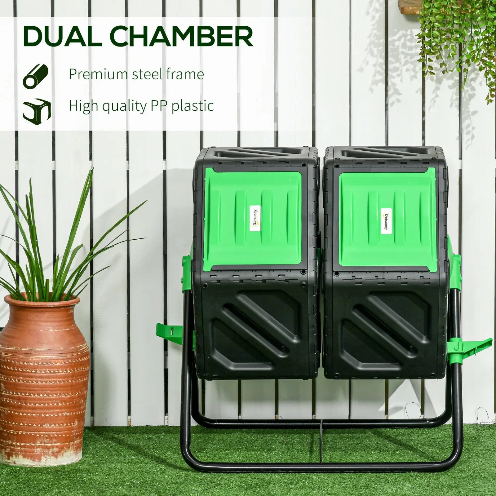 Bin Dual Composter 360° Rotating Chamber Steel Frame w/ Ventilation Holes Black - Home and Garden Furniture Shop - rustic - furniture