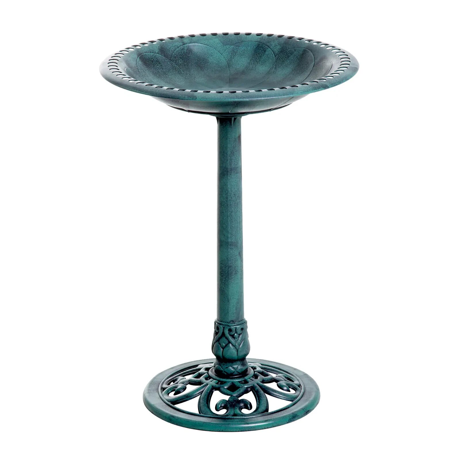 Bird Bath Fountain Decorative Feeder Stand With Scallop - Like Pattern Green - Home and Garden Furniture Shop - rustic - furniture