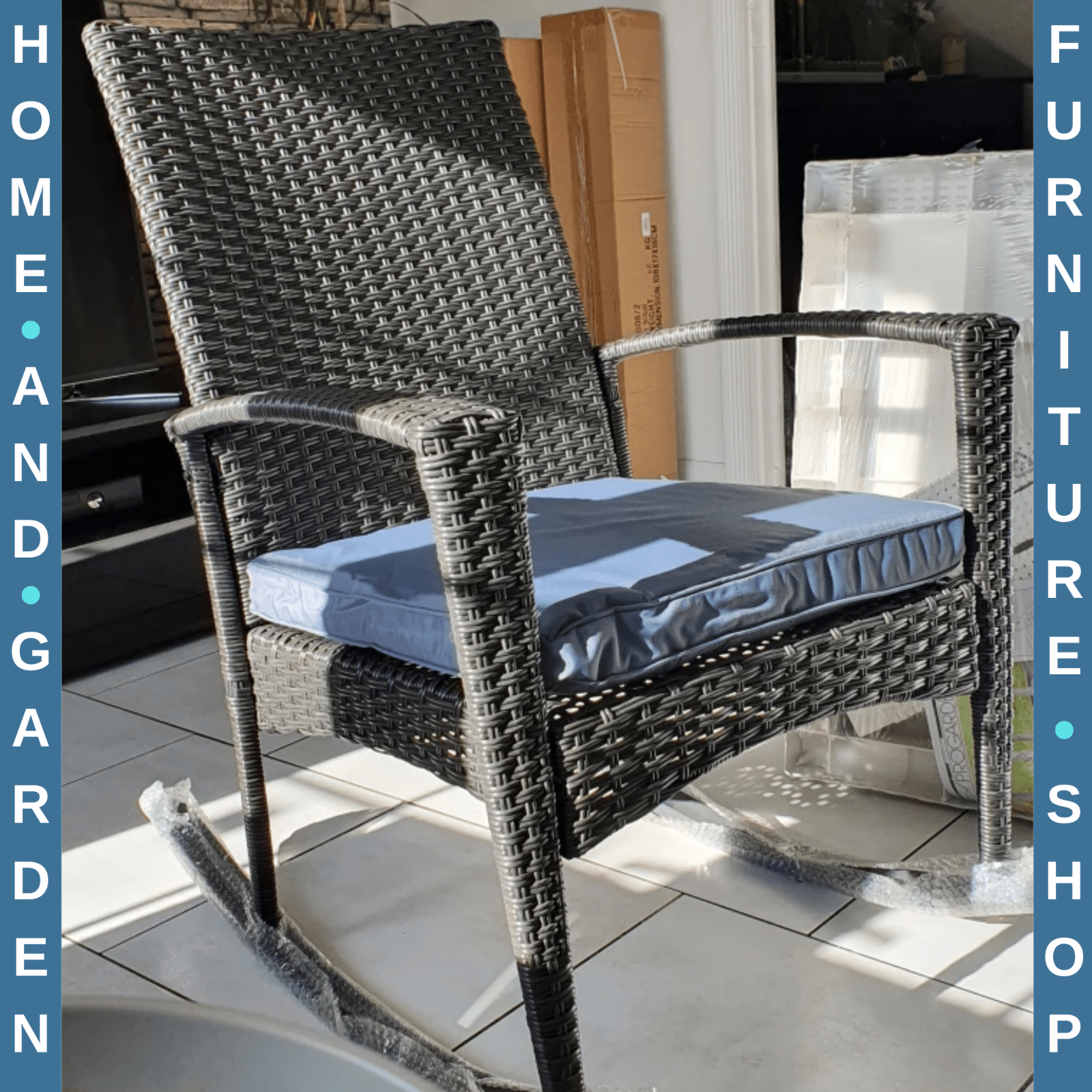 Bistro Rocking Chair Recliner PE Rattan w/ High Back Seat Cushion & Armrest Gre - Home and Garden Furniture Shop - rustic - furniture