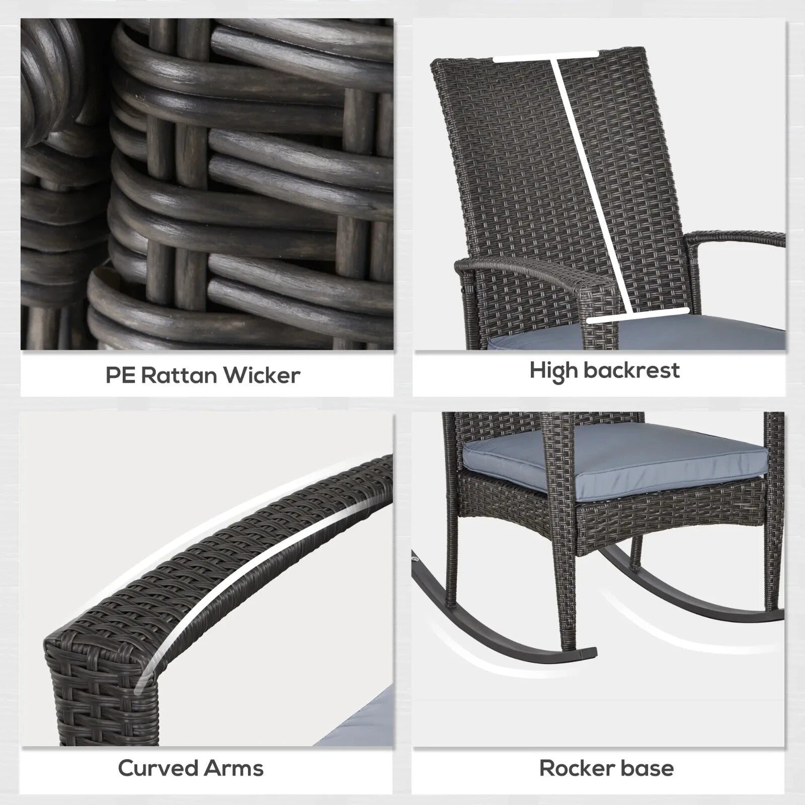 Bistro Rocking Chair Recliner PE Rattan w/ High Back Seat Cushion & Armrest Gre - Home and Garden Furniture Shop - rustic - furniture