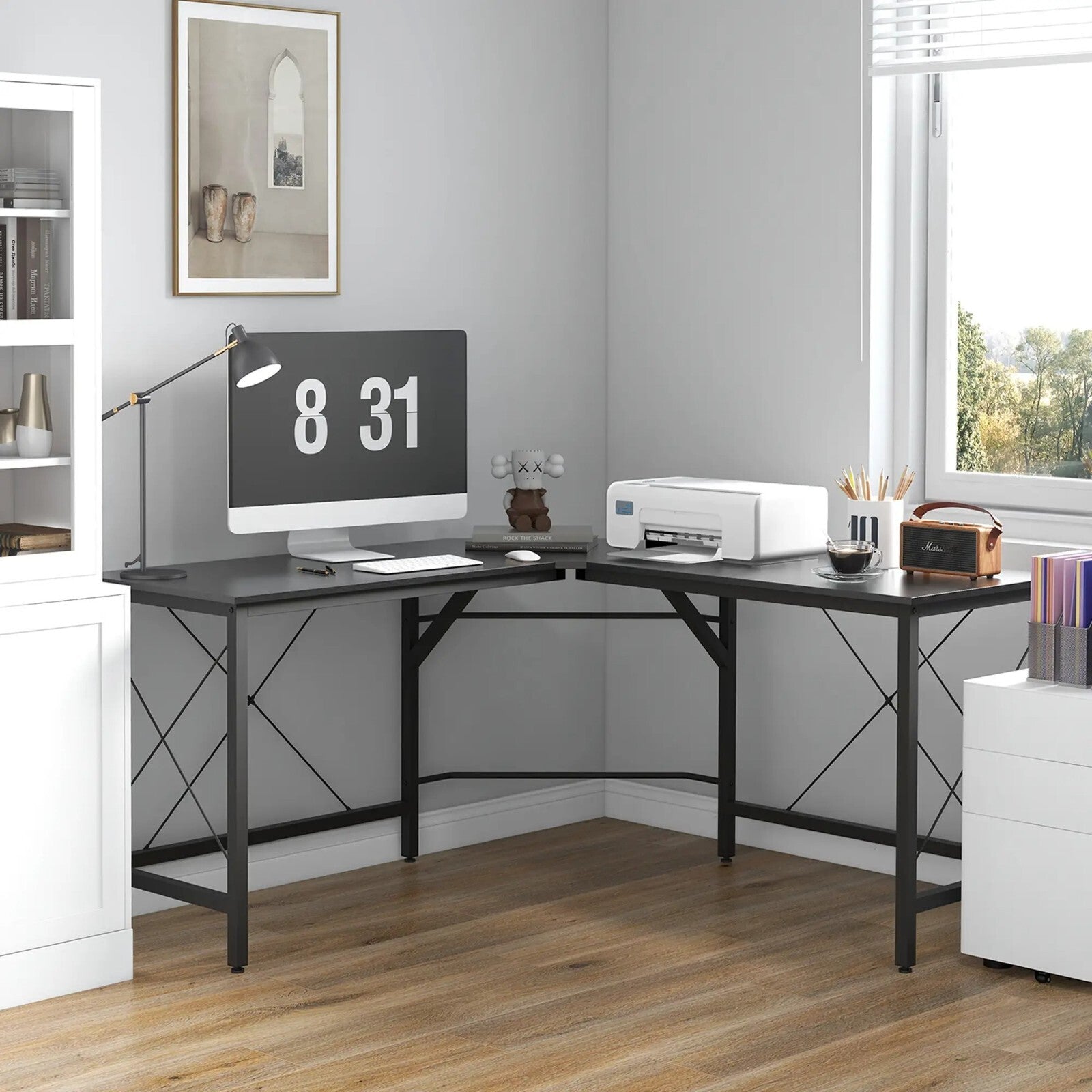 Black Corner L - Shape Desk Home Office Gaming Computer Desk PC Workstation Table - Home and Garden Furniture Shop - rustic - furniture