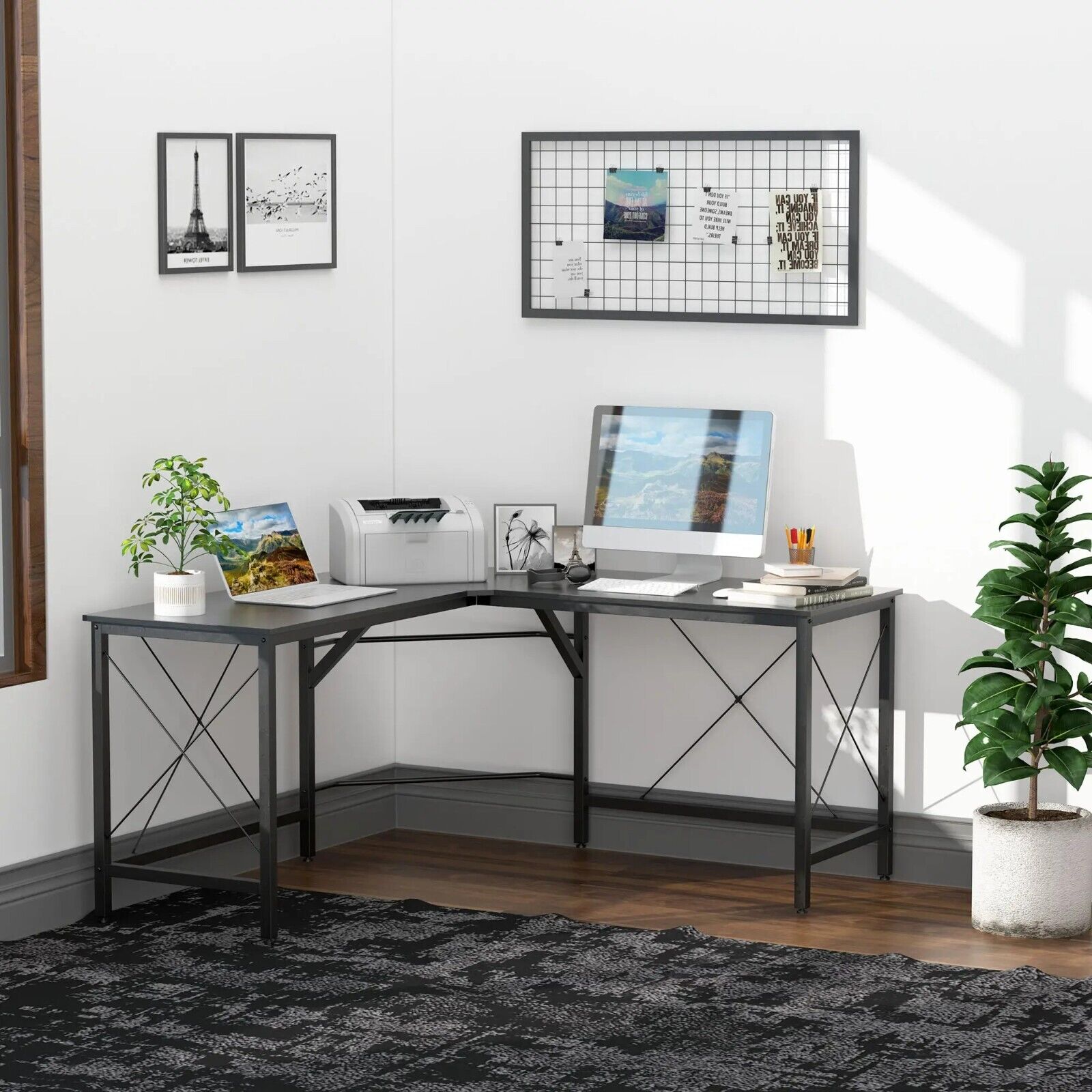Black Corner L - Shape Desk Home Office Gaming Computer Desk PC Workstation Table - Home and Garden Furniture Shop - rustic - furniture