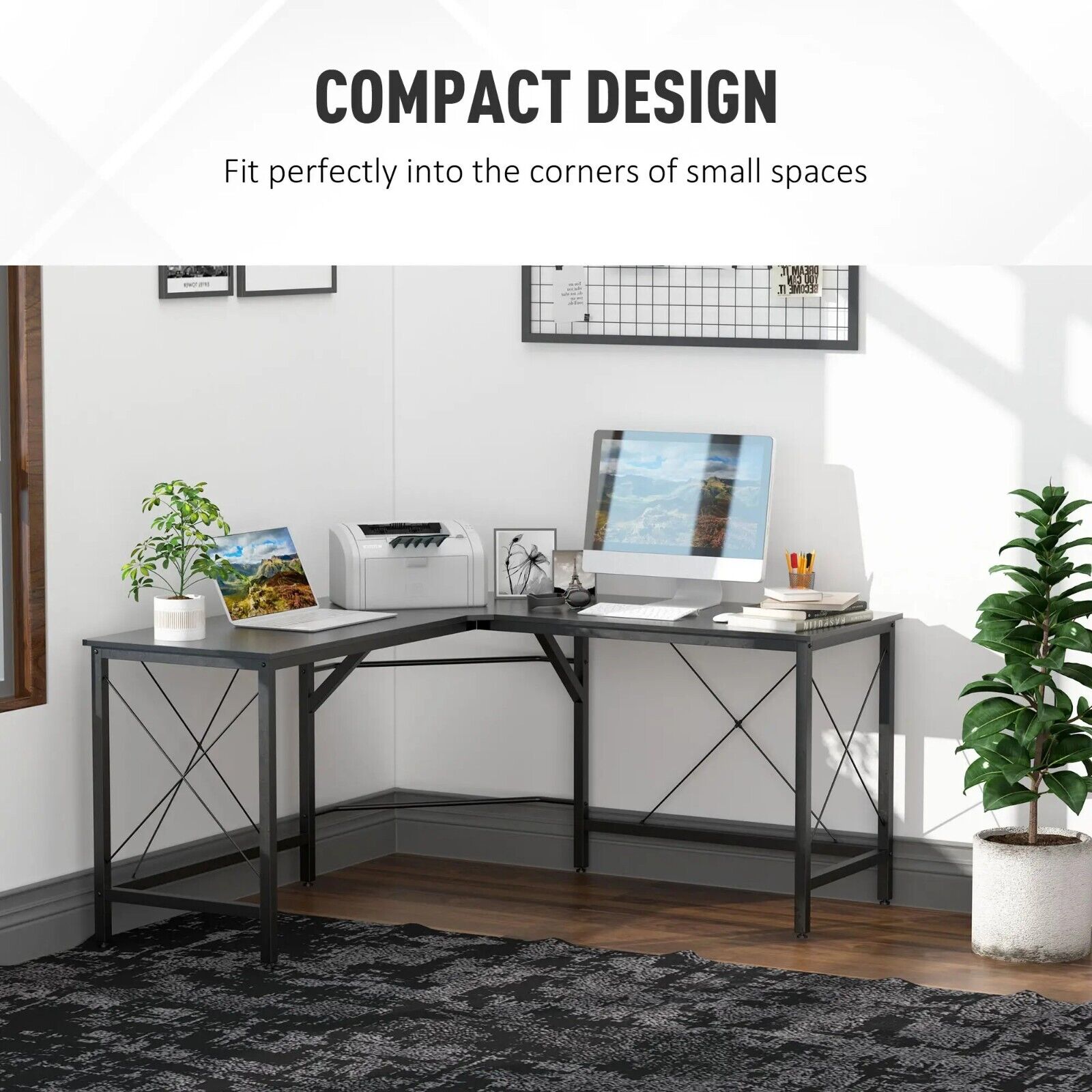 Black Corner L - Shape Desk Home Office Gaming Computer Desk PC Workstation Table - Home and Garden Furniture Shop - rustic - furniture