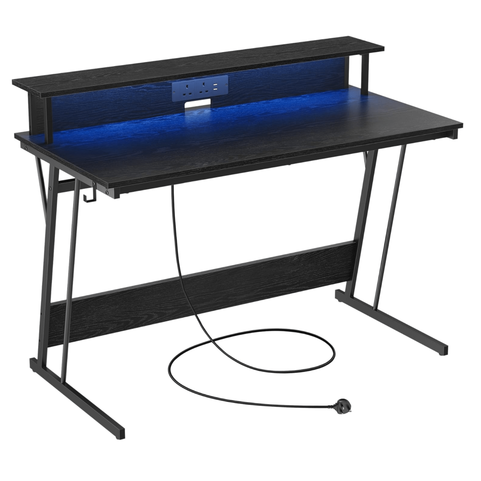 Black LED Ergonomic Gaming Desk Monitor Stand Plug Sockets USB Computer Table - Home and Garden Furniture Shop - rustic - furniture