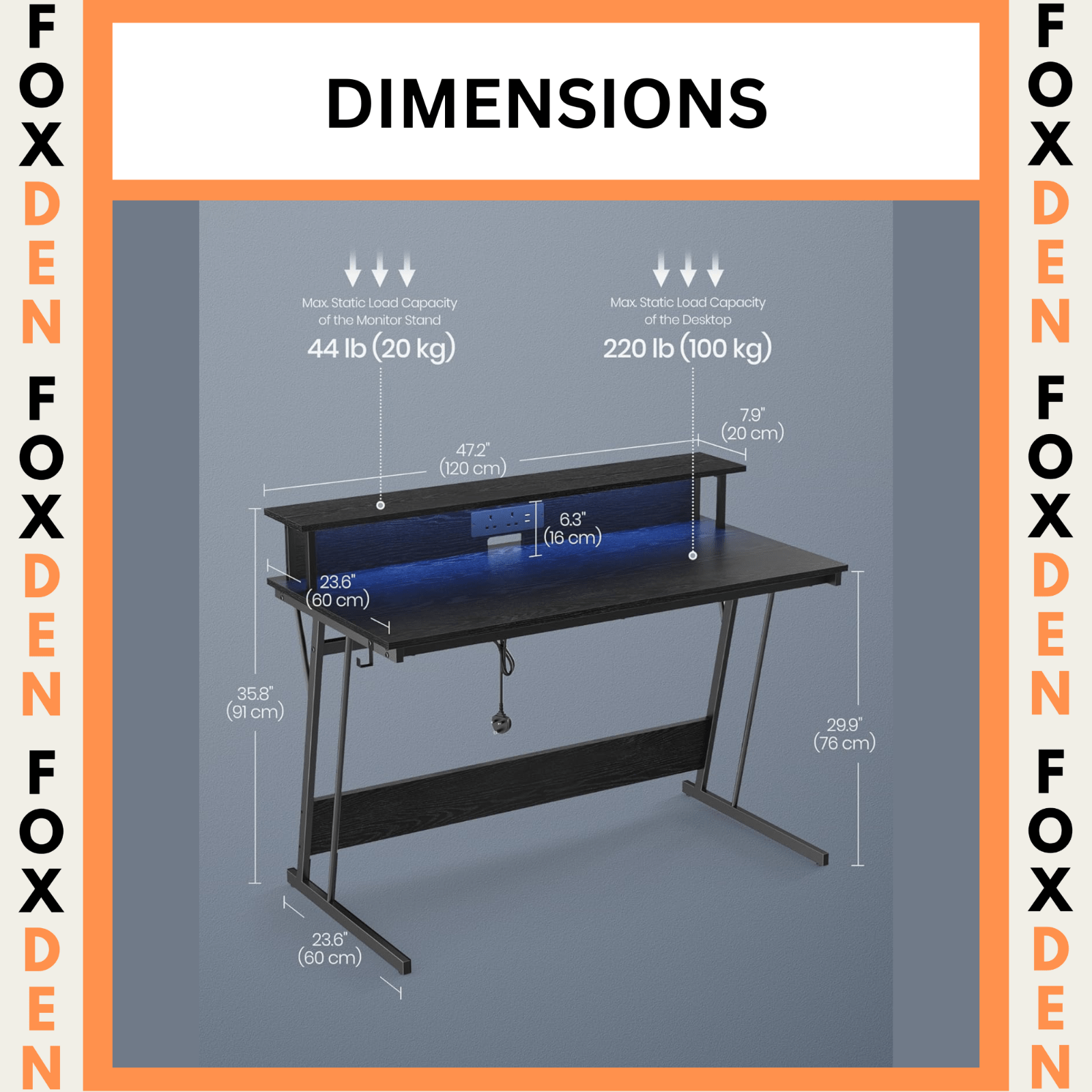 Black LED Ergonomic Gaming Desk Monitor Stand Plug Sockets USB Computer Table - Home and Garden Furniture Shop - rustic - furniture