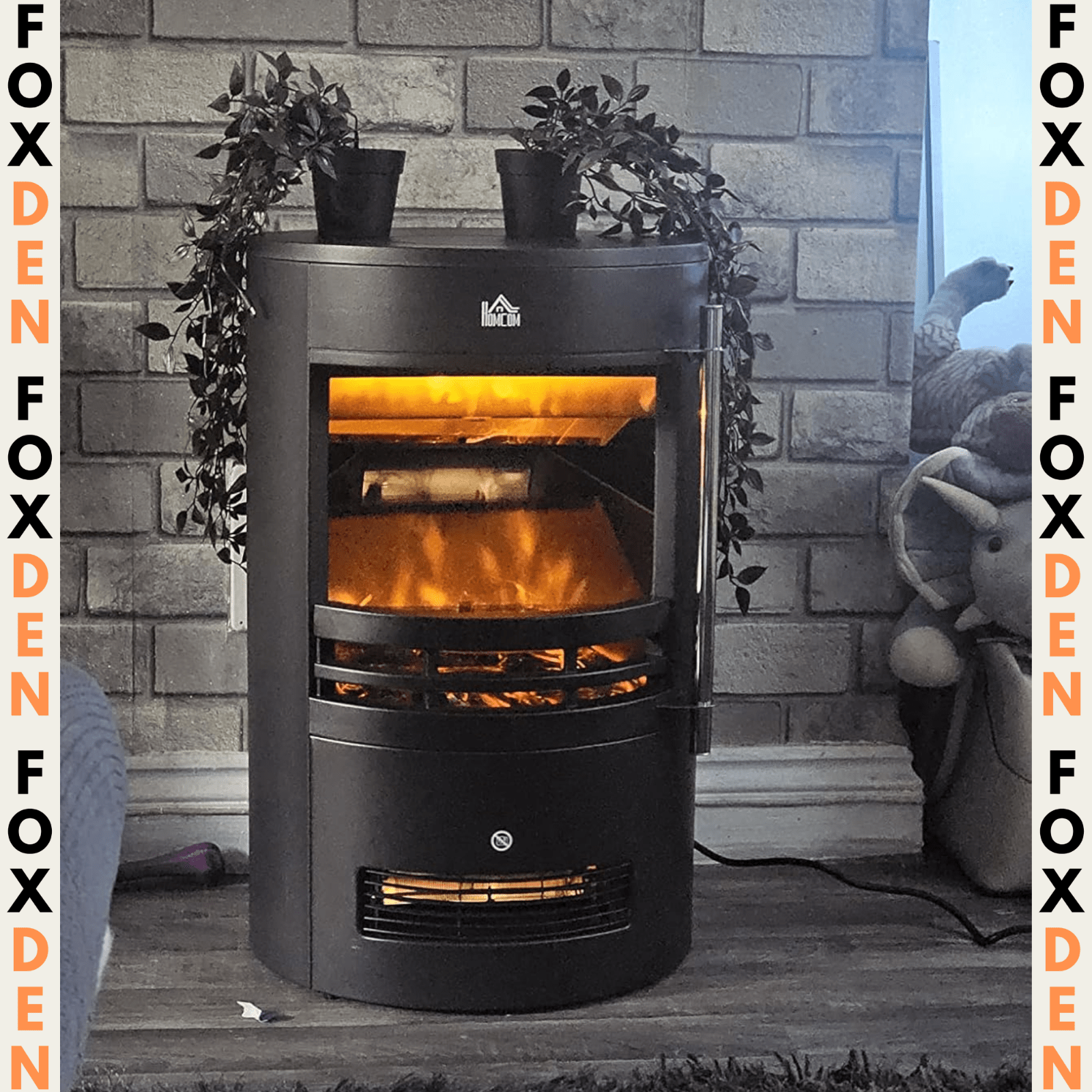 Black Vintage Fireplace Electric Freestanding Stove Fan Heater Log Burner Effect - Home and Garden Furniture Shop - rustic - furniture