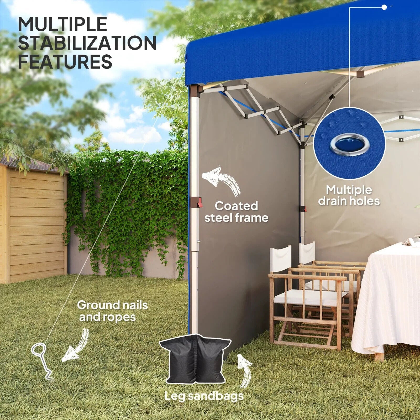 Blue Pop Up Gazebo Party Tent w/ 2 Sidewalls Weight Bags 3m Garden Shelter Cover - Home and Garden Furniture Shop - #rustic - furniture#
