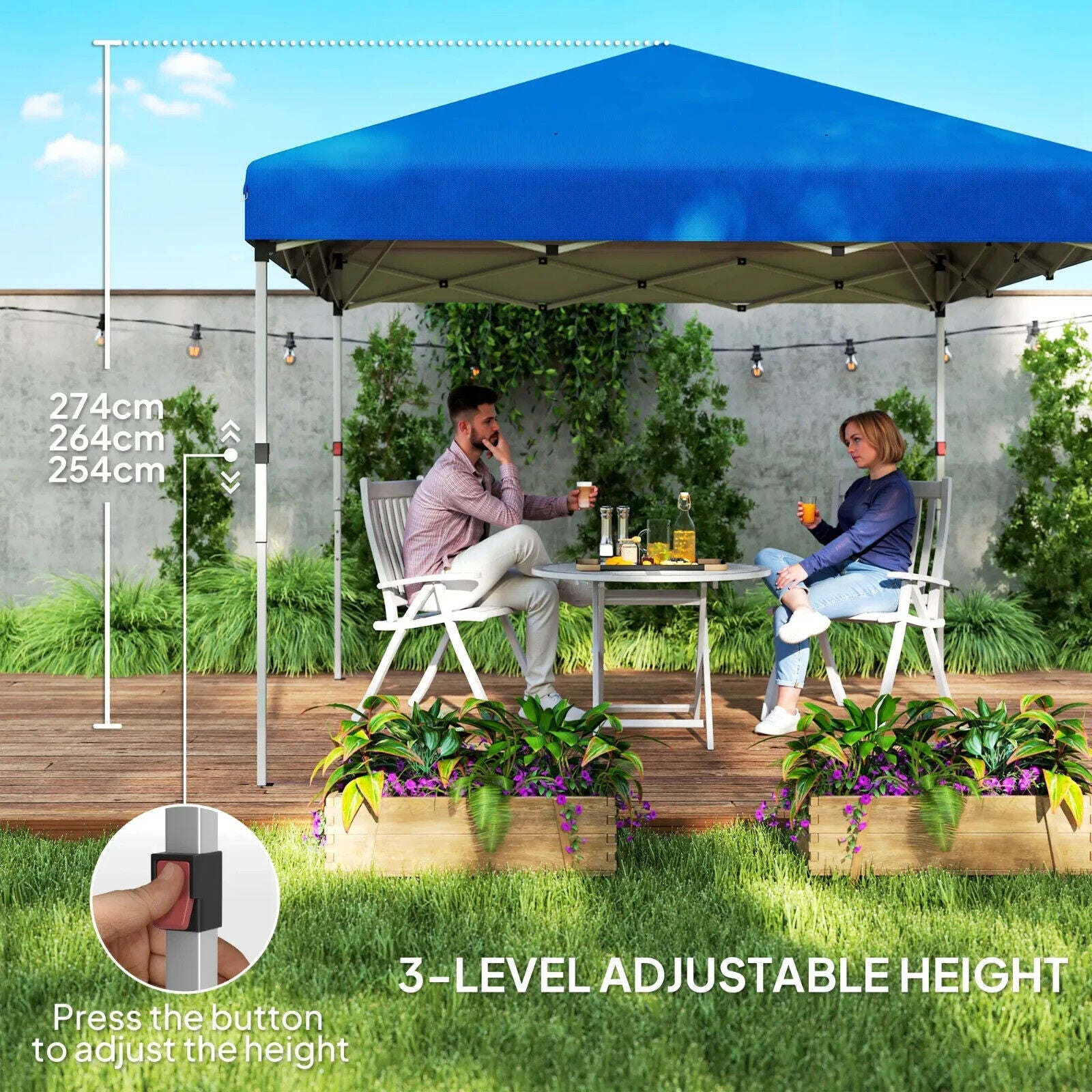 Blue Pop Up Gazebo Party Tent w/ 2 Sidewalls Weight Bags 3m Garden Shelter Cover - Home and Garden Furniture Shop - #rustic - furniture#