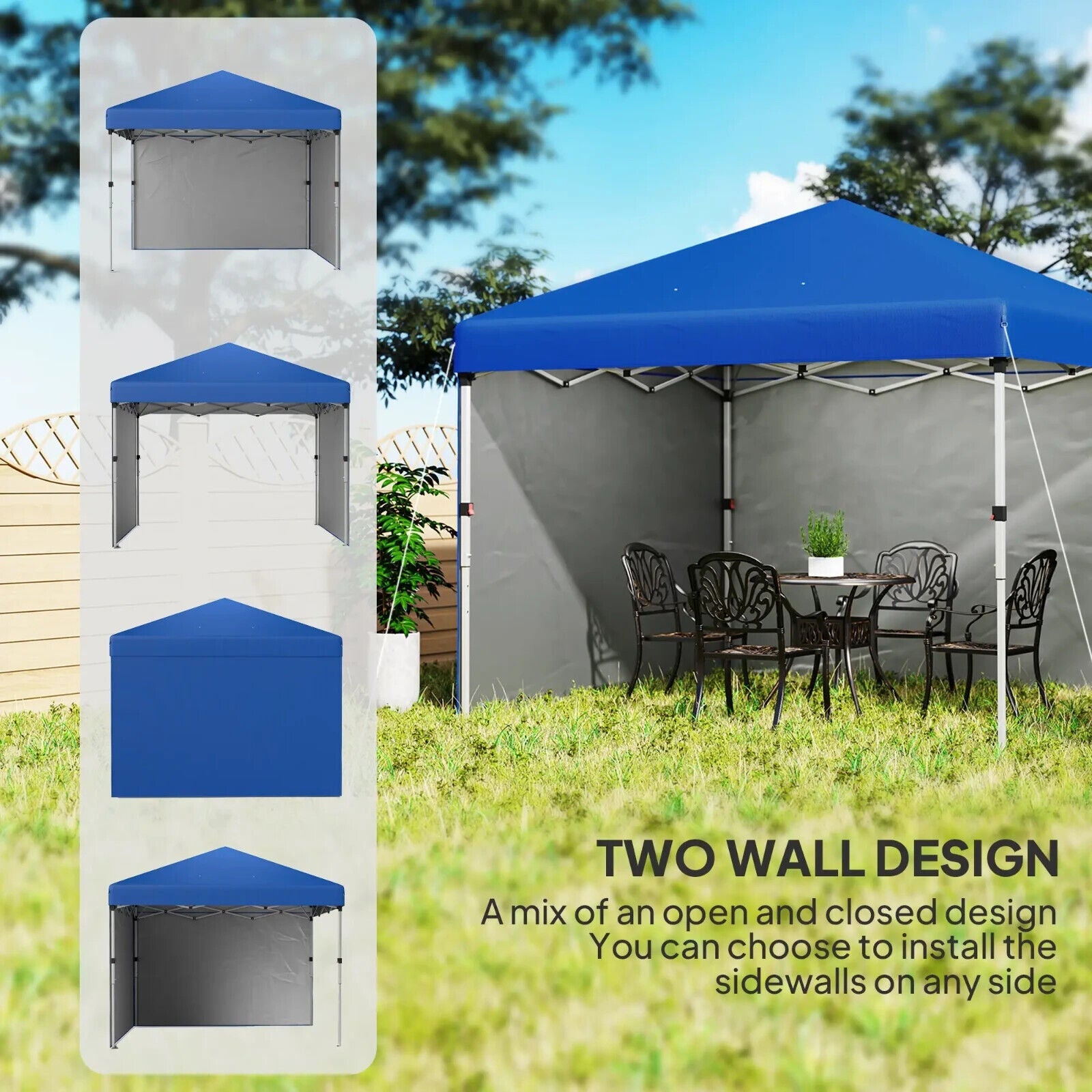 Blue Pop Up Gazebo Party Tent w/ 2 Sidewalls Weight Bags 3m Garden Shelter Cover - Home and Garden Furniture Shop - #rustic - furniture#