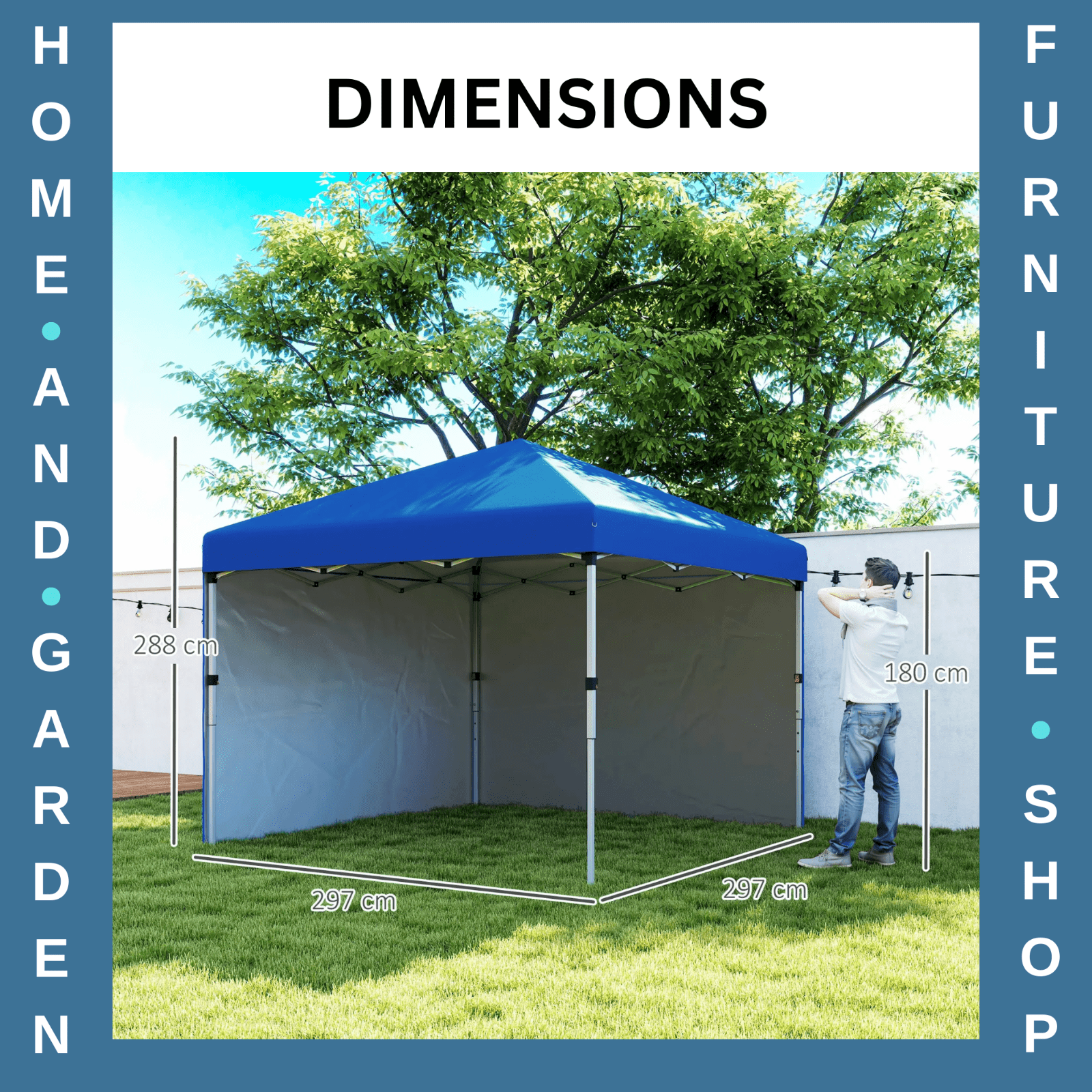 Blue Pop Up Gazebo Party Tent w/ 2 Sidewalls Weight Bags 3m Garden Shelter Cover - Home and Garden Furniture Shop - #rustic - furniture#