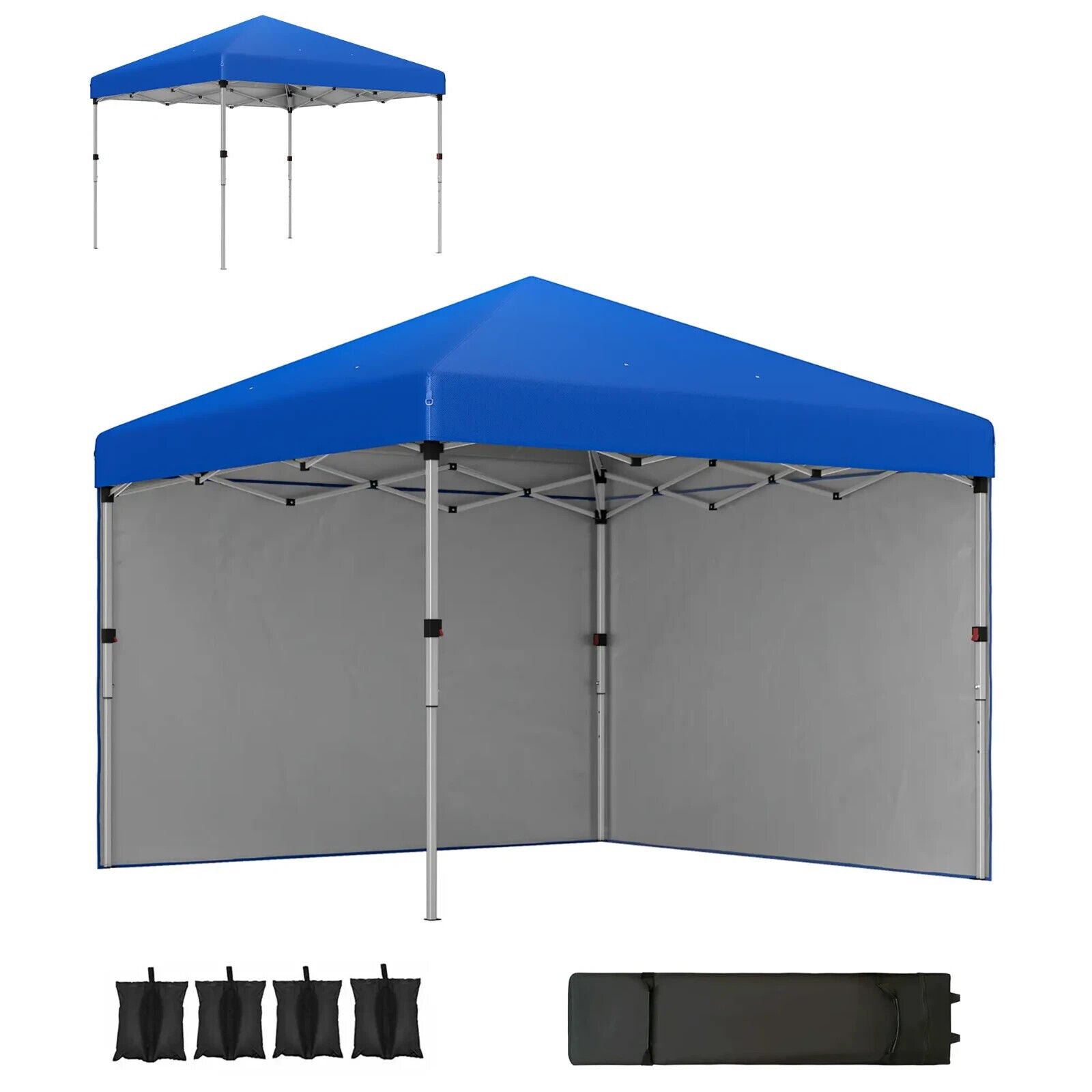 Blue Pop Up Gazebo Party Tent w/ 2 Sidewalls Weight Bags 3m Garden Shelter Cover - Home and Garden Furniture Shop - #rustic - furniture#
