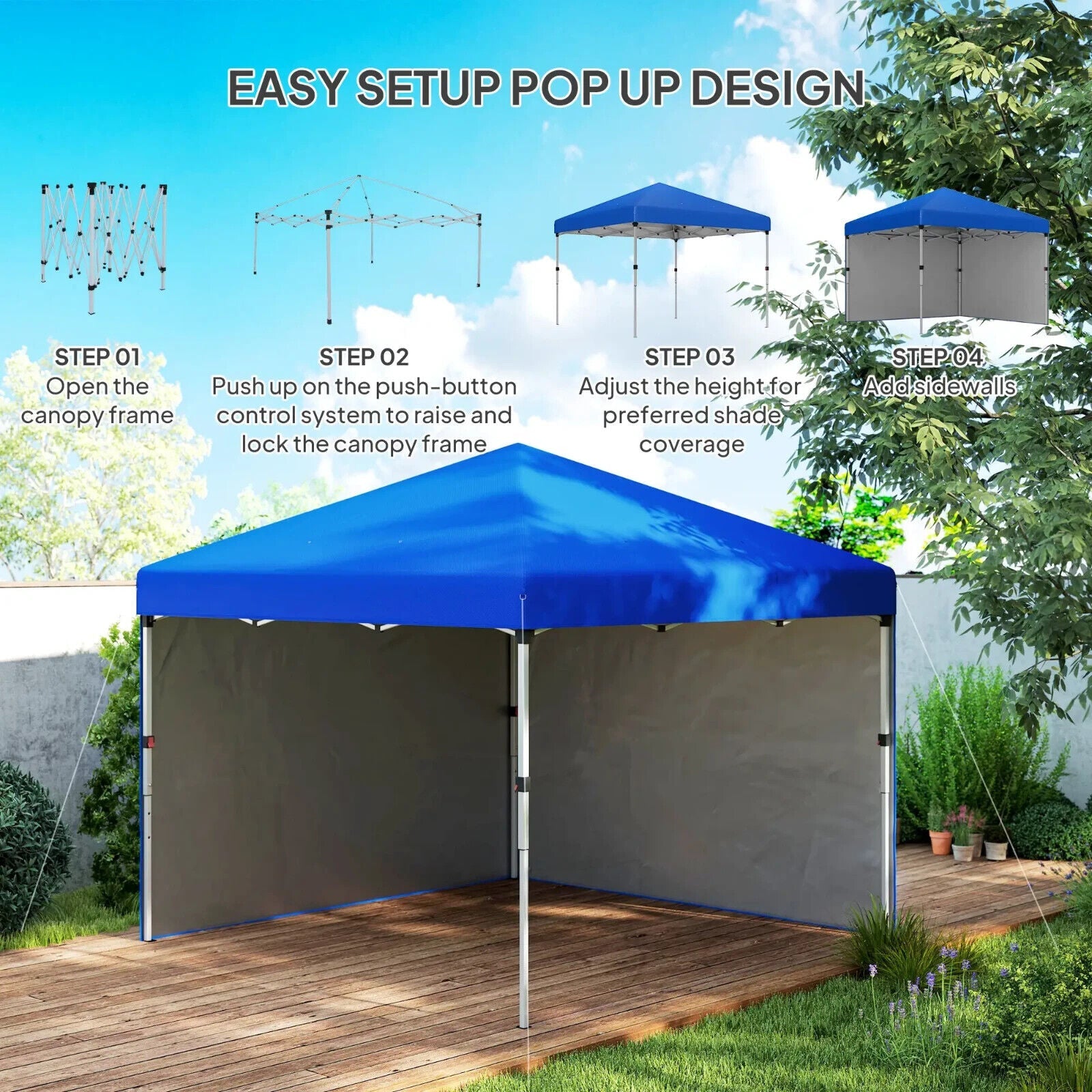Blue Pop Up Gazebo Party Tent w/ 2 Sidewalls Weight Bags 3m Garden Shelter Cover - Home and Garden Furniture Shop - #rustic - furniture#
