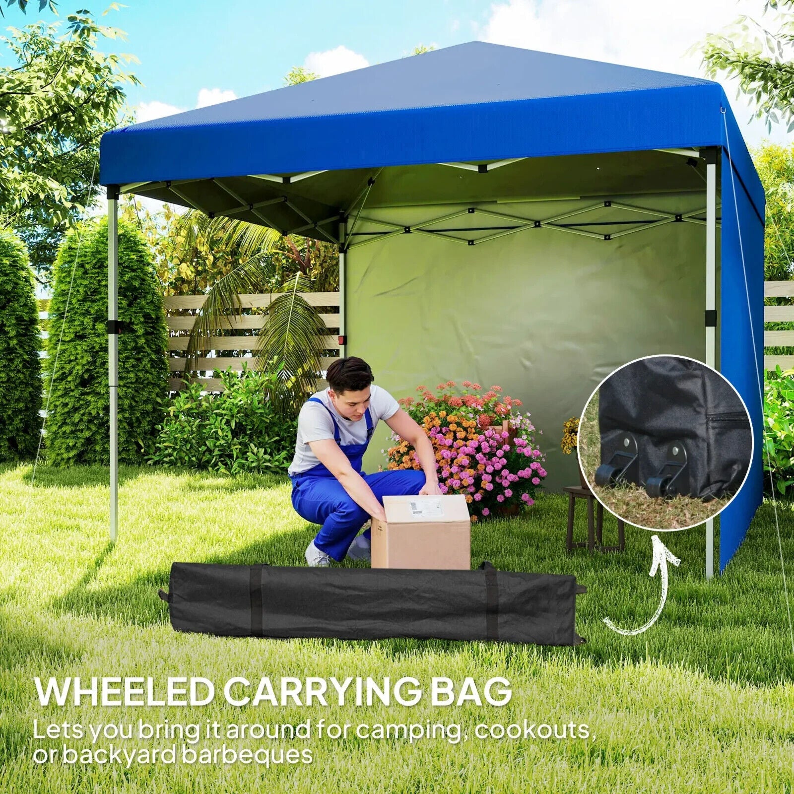 Blue Pop Up Gazebo Party Tent w/ 2 Sidewalls Weight Bags 3m Garden Shelter Cover - Home and Garden Furniture Shop - #rustic - furniture#