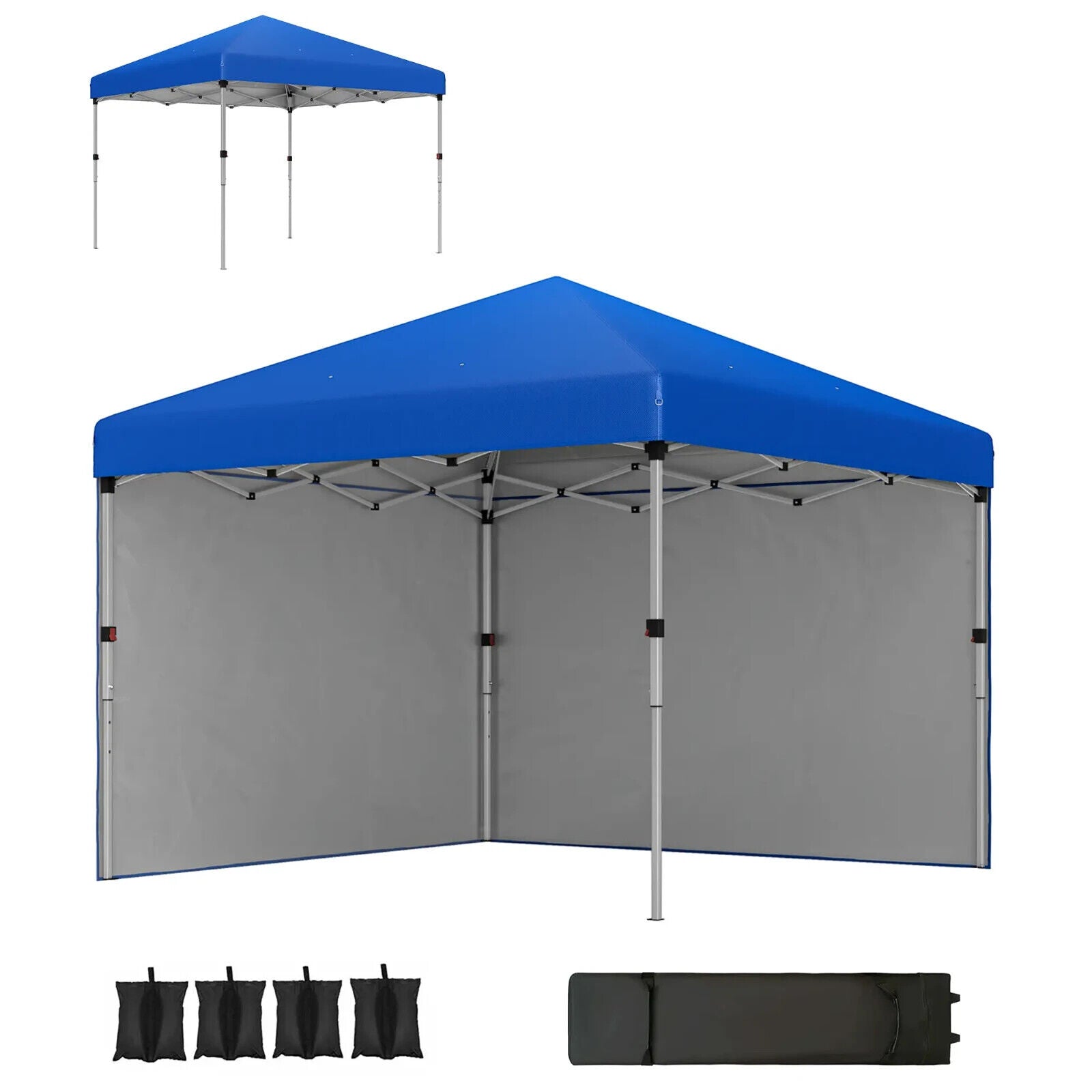 Blue Pop Up Gazebo Party Tent w/ 2 Sidewalls Weight Bags 3m Garden Shelter Cover - Home and Garden Furniture Shop - #rustic - furniture#