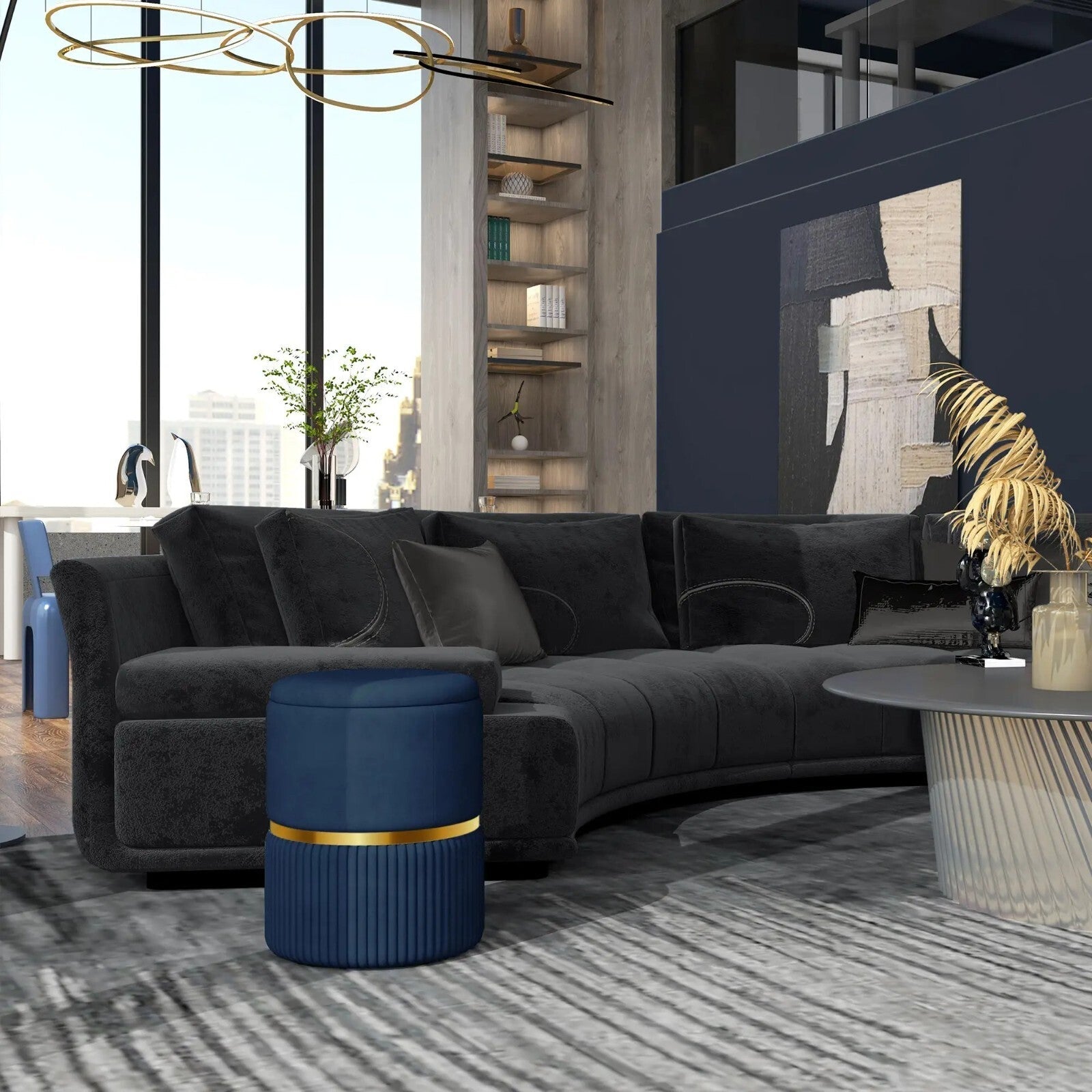 Blue Round Pouffe Storage Footstool with Cushioned Top Padded Lid Ottoman Stool - Home and Garden Furniture Shop - rustic - furniture