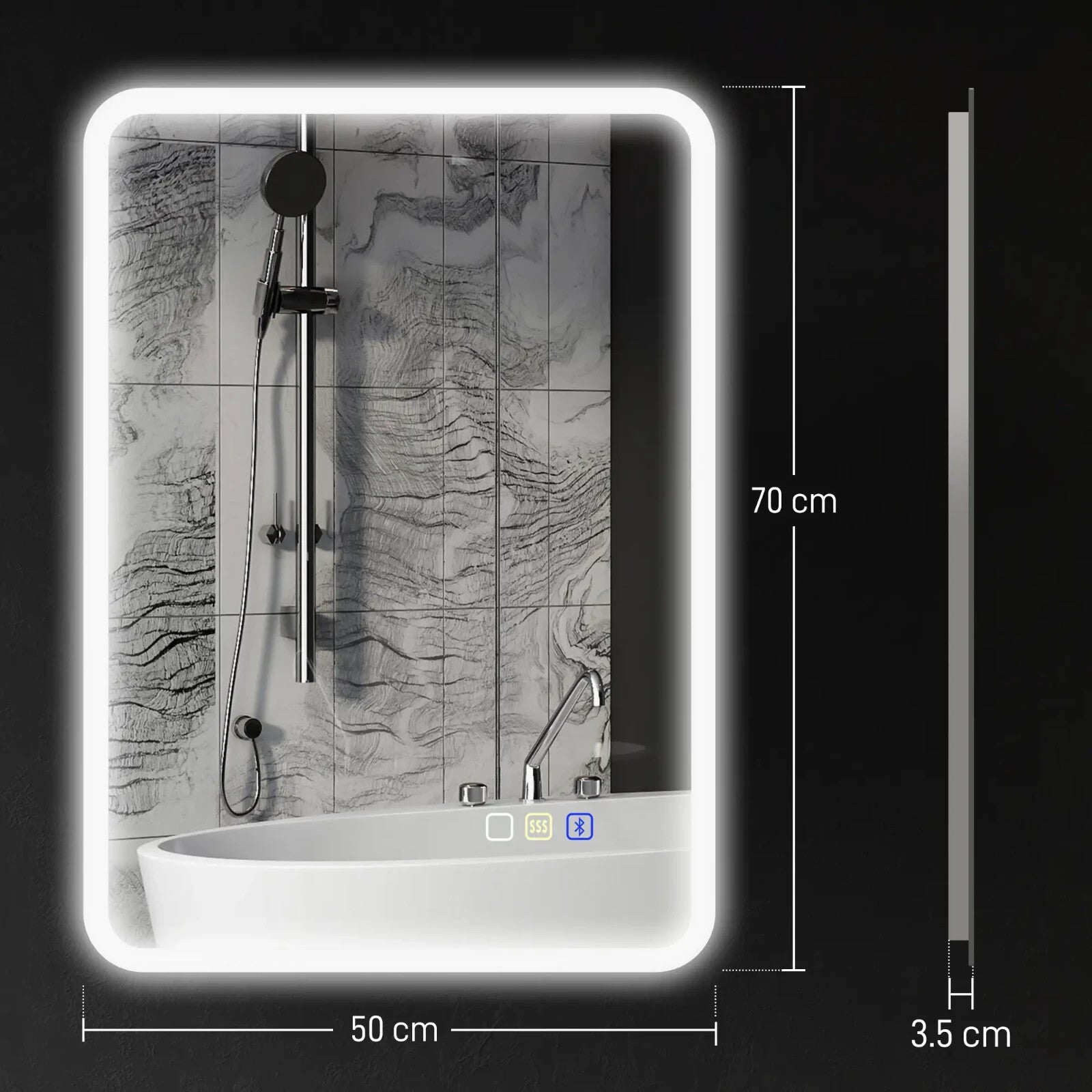 Bluetooth Bathroom Mirror Wall Mounted Backlit Illuminated with LED Silver Tone - Home and Garden Furniture Shop - rustic - furniture