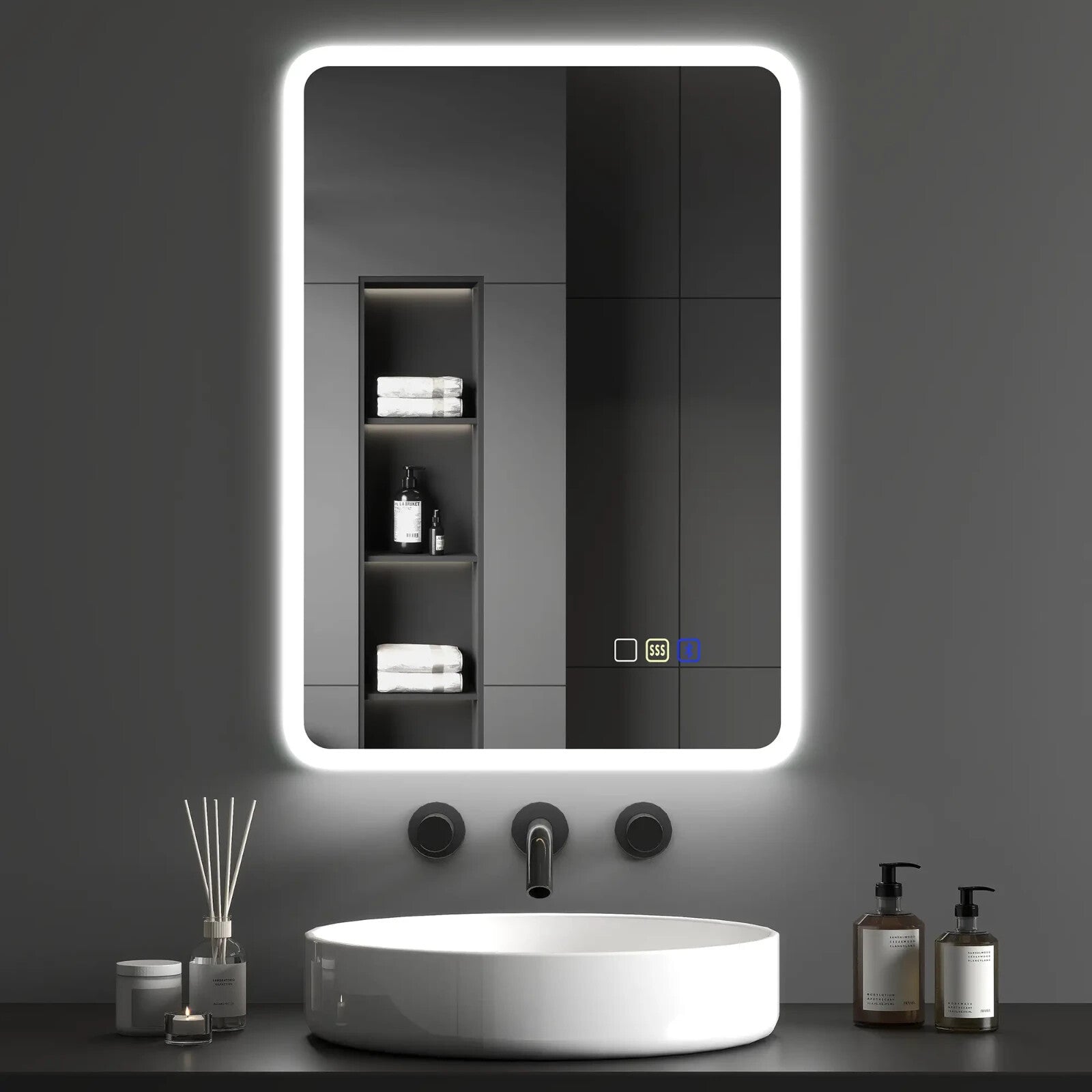 Bluetooth Bathroom Mirror Wall Mounted Backlit Illuminated with LED Silver Tone - Home and Garden Furniture Shop - rustic - furniture