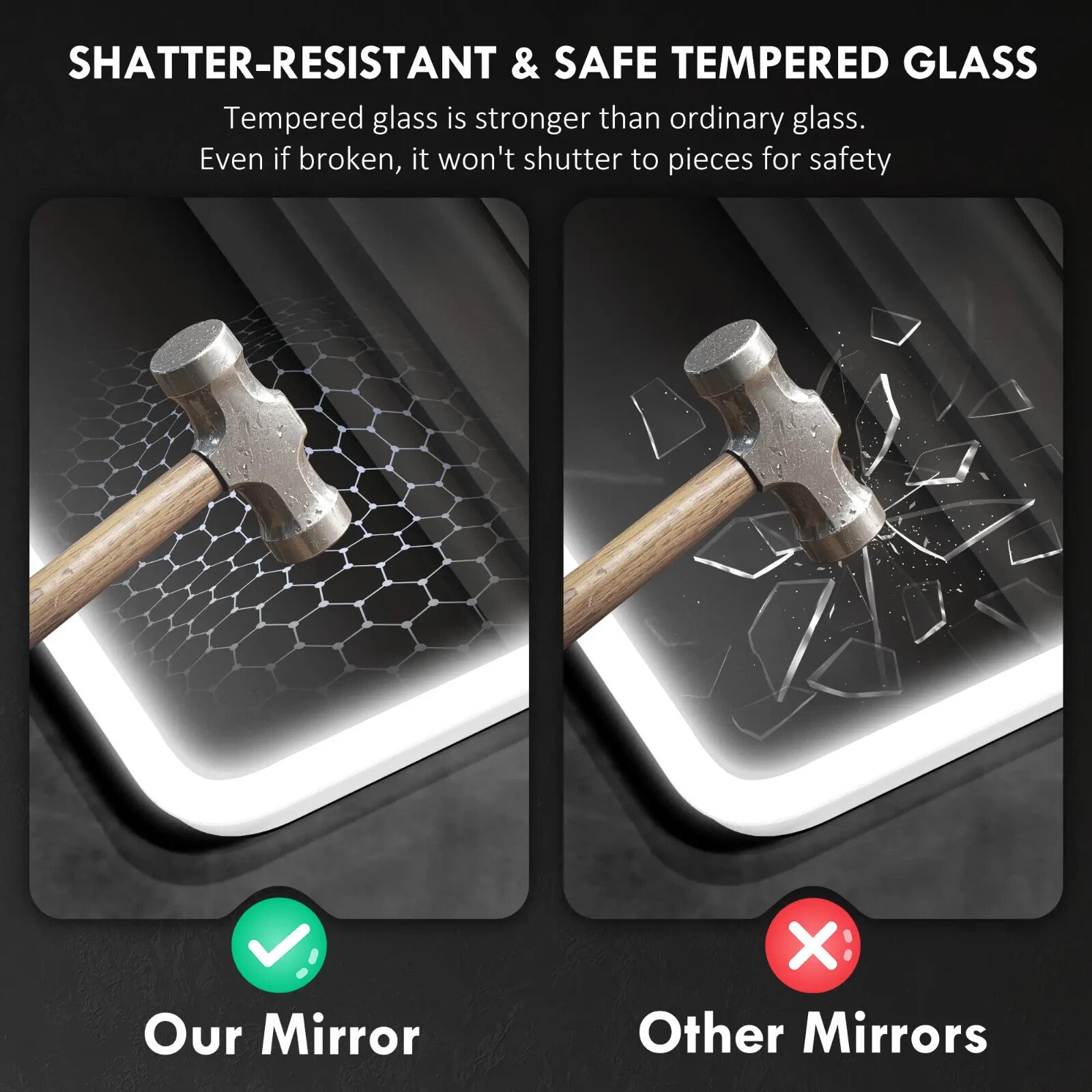 Bluetooth Bathroom Mirror Wall Mounted Backlit Illuminated with LED Silver Tone - Home and Garden Furniture Shop - rustic - furniture