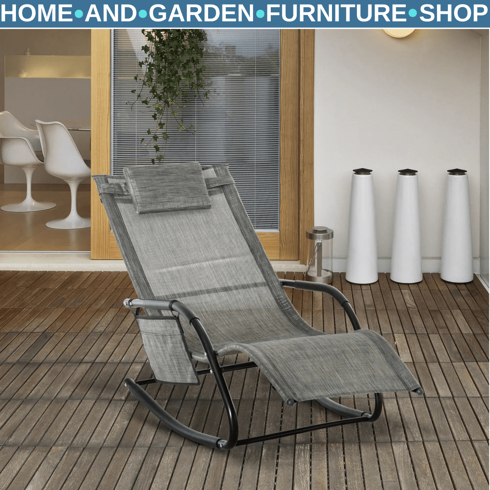 Breathable Mesh Rocking Chair Outdoor Recliner with Headrest for Garden Grey - Home and Garden Furniture Shop - rustic - furniture