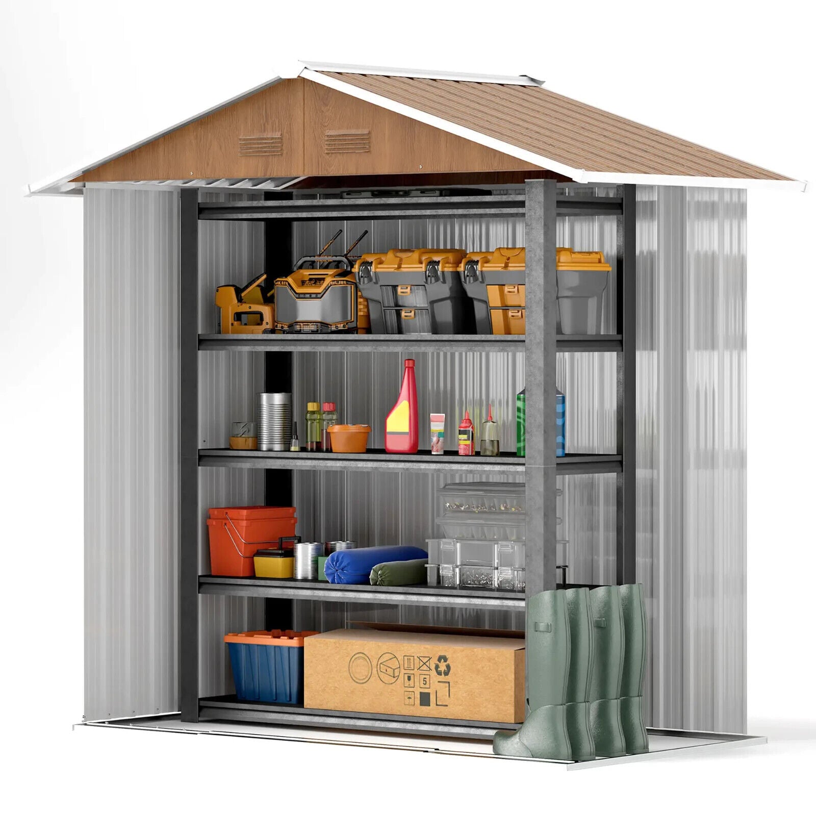 Brown Metal Garden Storage Shed 6.5x3.5ft with Sliding Doors Patio Tool Workshop - Home and Garden Furniture Shop - #rustic - furniture#