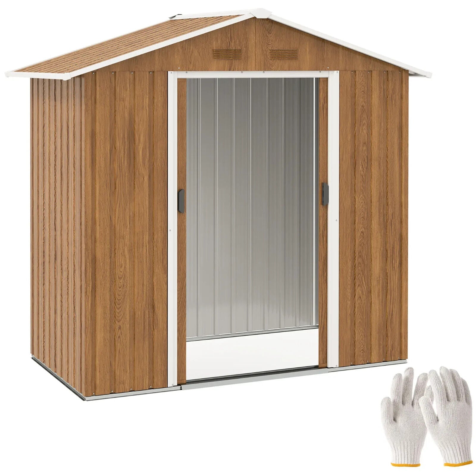 Brown Metal Garden Storage Shed 6.5x3.5ft with Sliding Doors Patio Tool Workshop - Home and Garden Furniture Shop - #rustic - furniture#