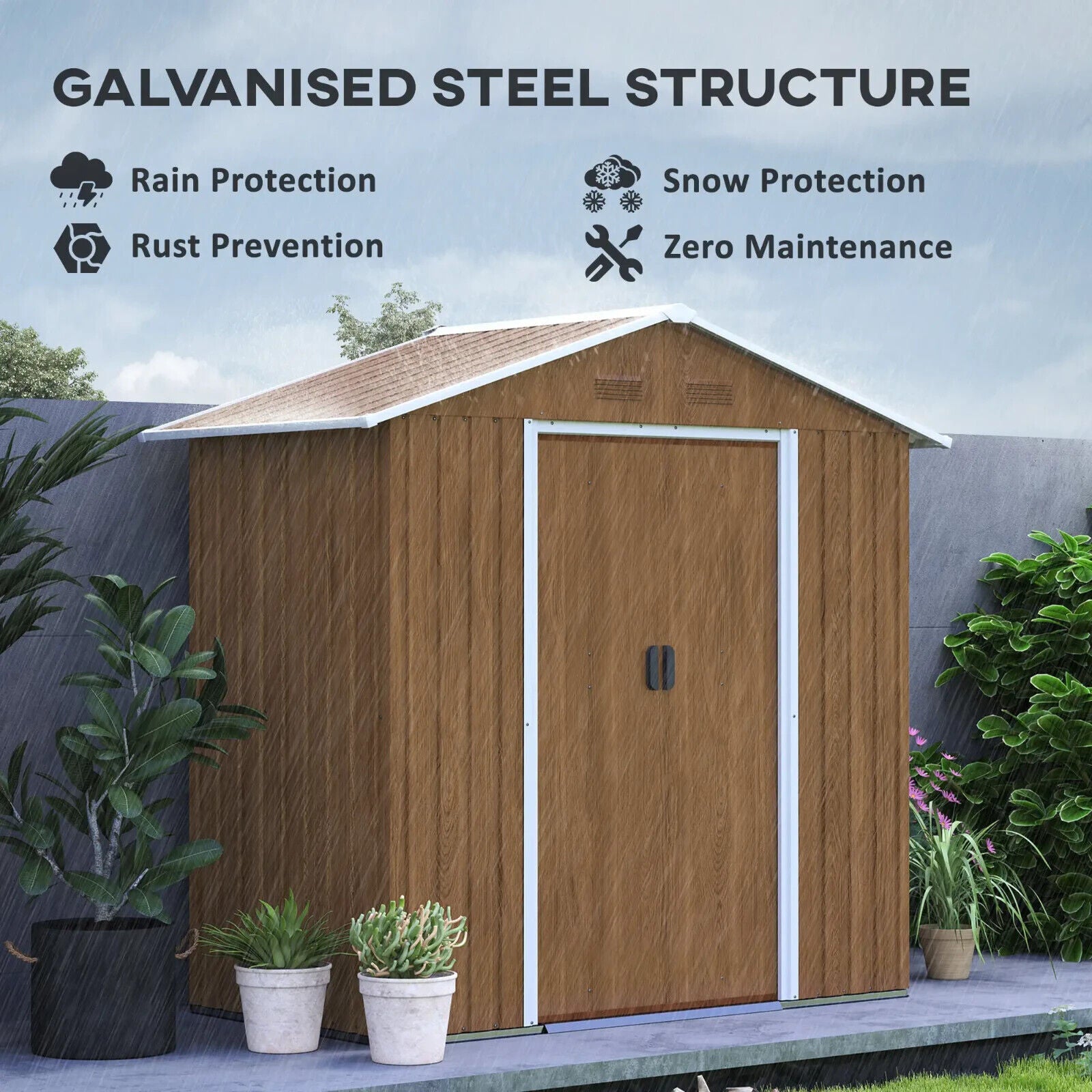 Brown Metal Garden Storage Shed 6.5x3.5ft with Sliding Doors Patio Tool Workshop - Home and Garden Furniture Shop - #rustic - furniture#