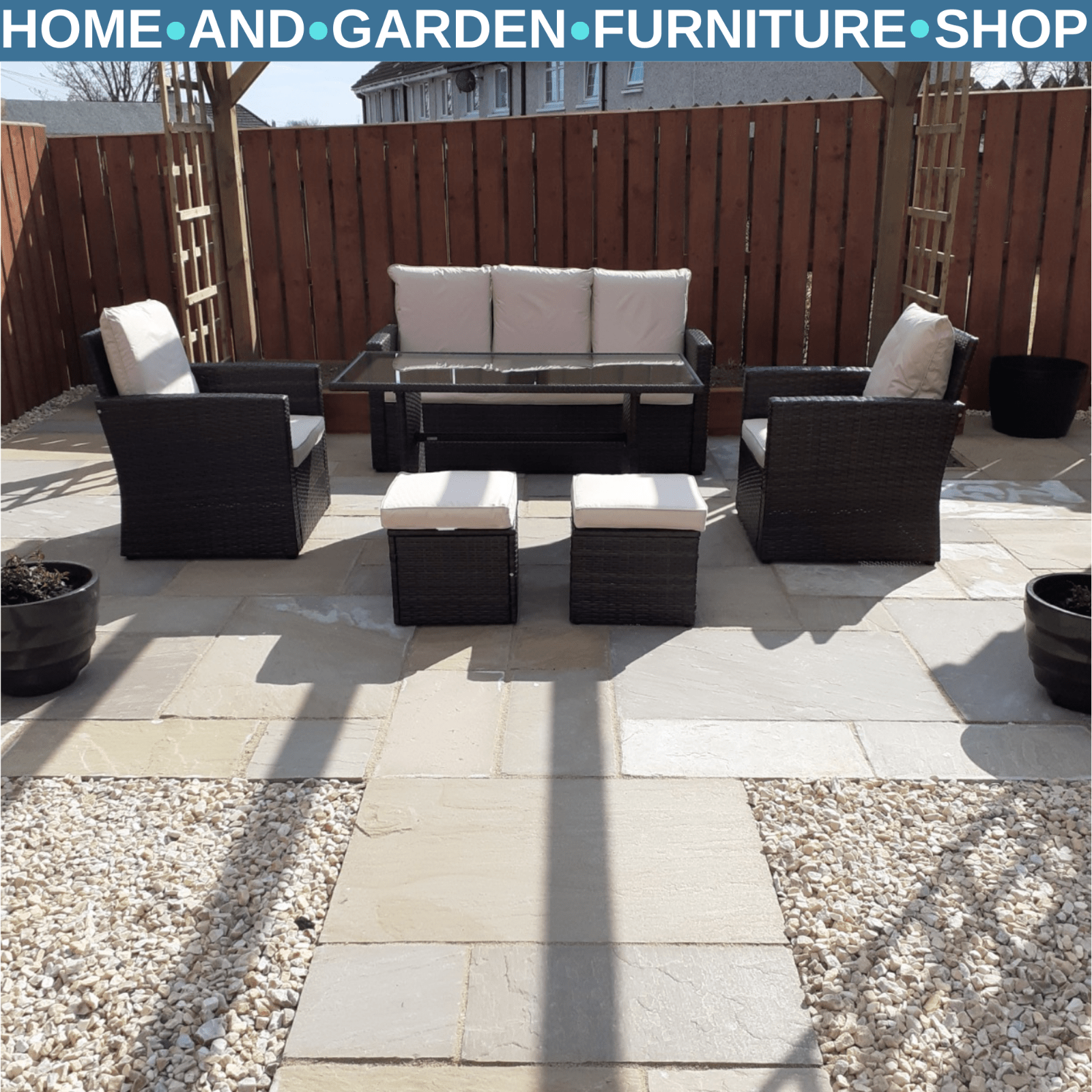 Brown Rattan Furniture Patio Sofa Set with Glass Dining Table & Chairs Cushion - Home and Garden Furniture Shop - rustic - furniture