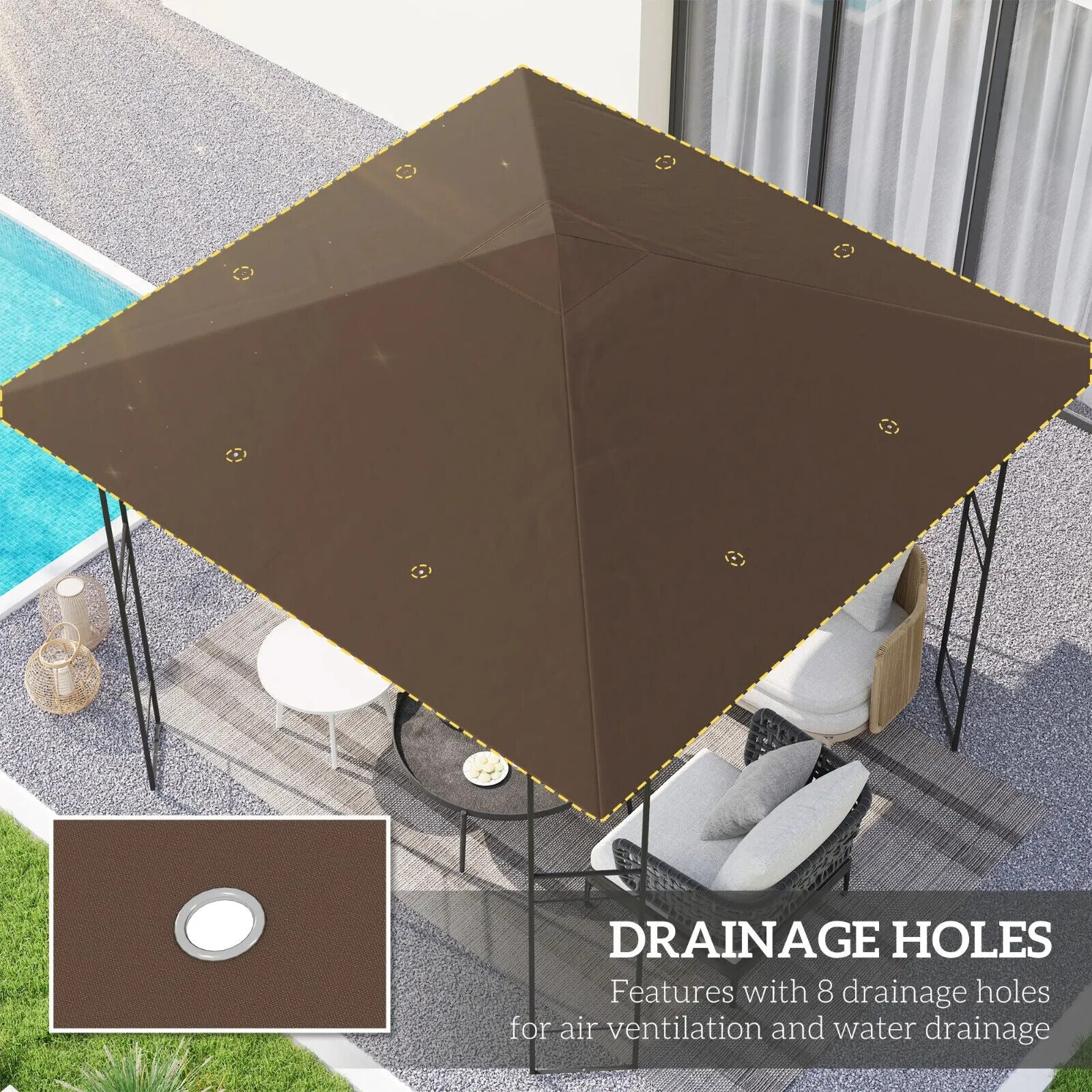 Brown Replacement Gazebo Canopy Cover with Drain Holes for 3 x 3(m) Gazebo Frame - Home and Garden Furniture Shop - #rustic - furniture#