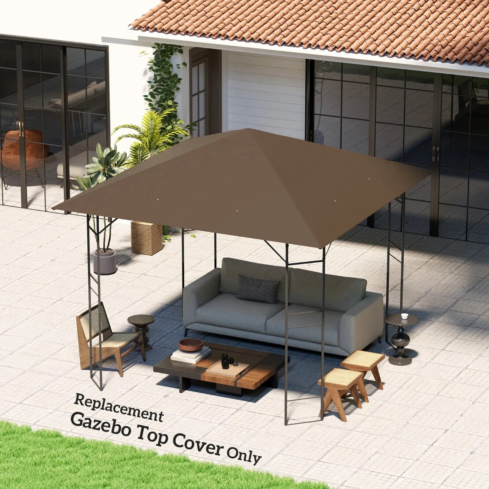 Brown Replacement Gazebo Canopy Cover with Drain Holes for 3 x 3(m) Gazebo Frame - Home and Garden Furniture Shop - #rustic - furniture#