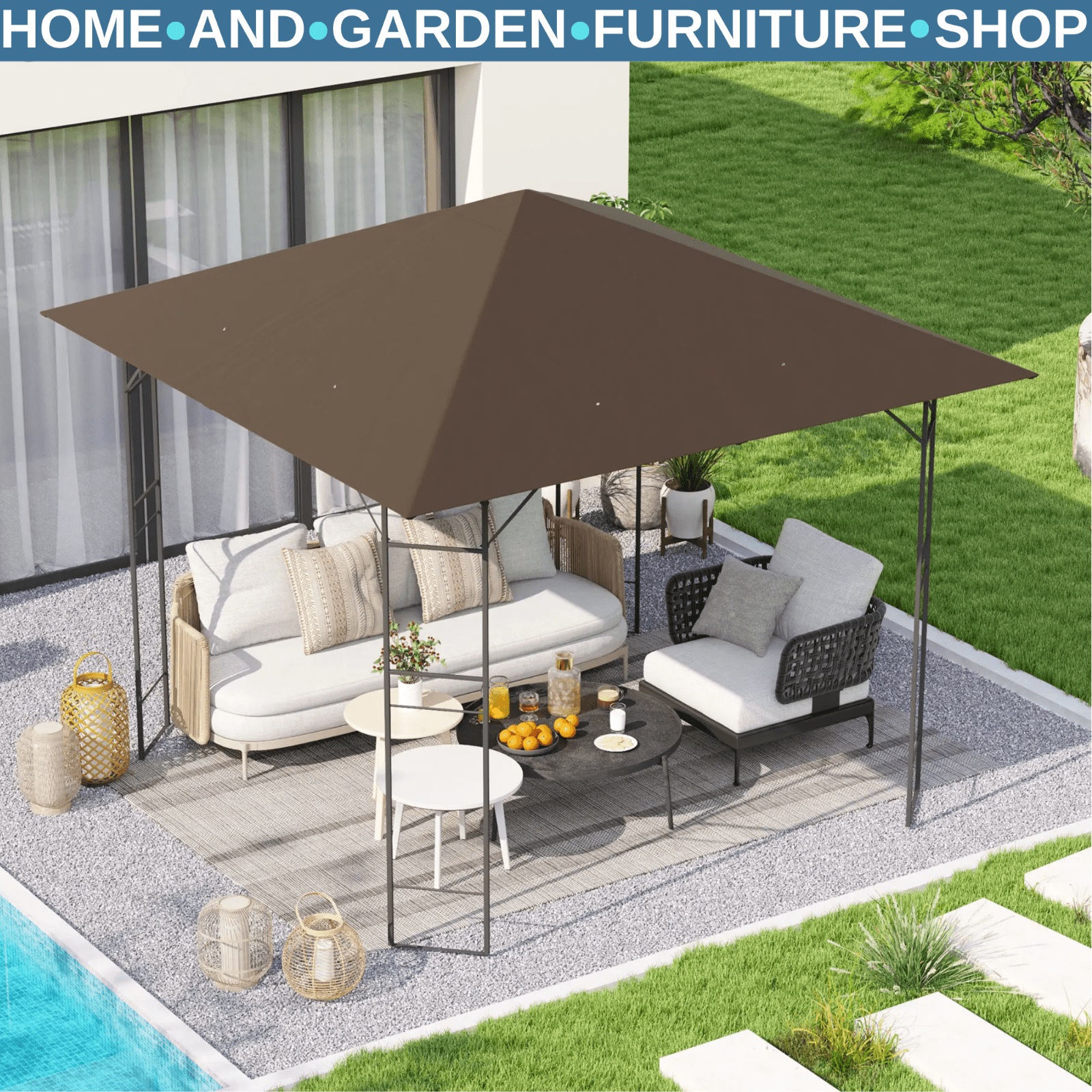 Brown Replacement Gazebo Canopy Cover with Drain Holes for 3 x 3(m) Gazebo Frame - Home and Garden Furniture Shop - #rustic - furniture#