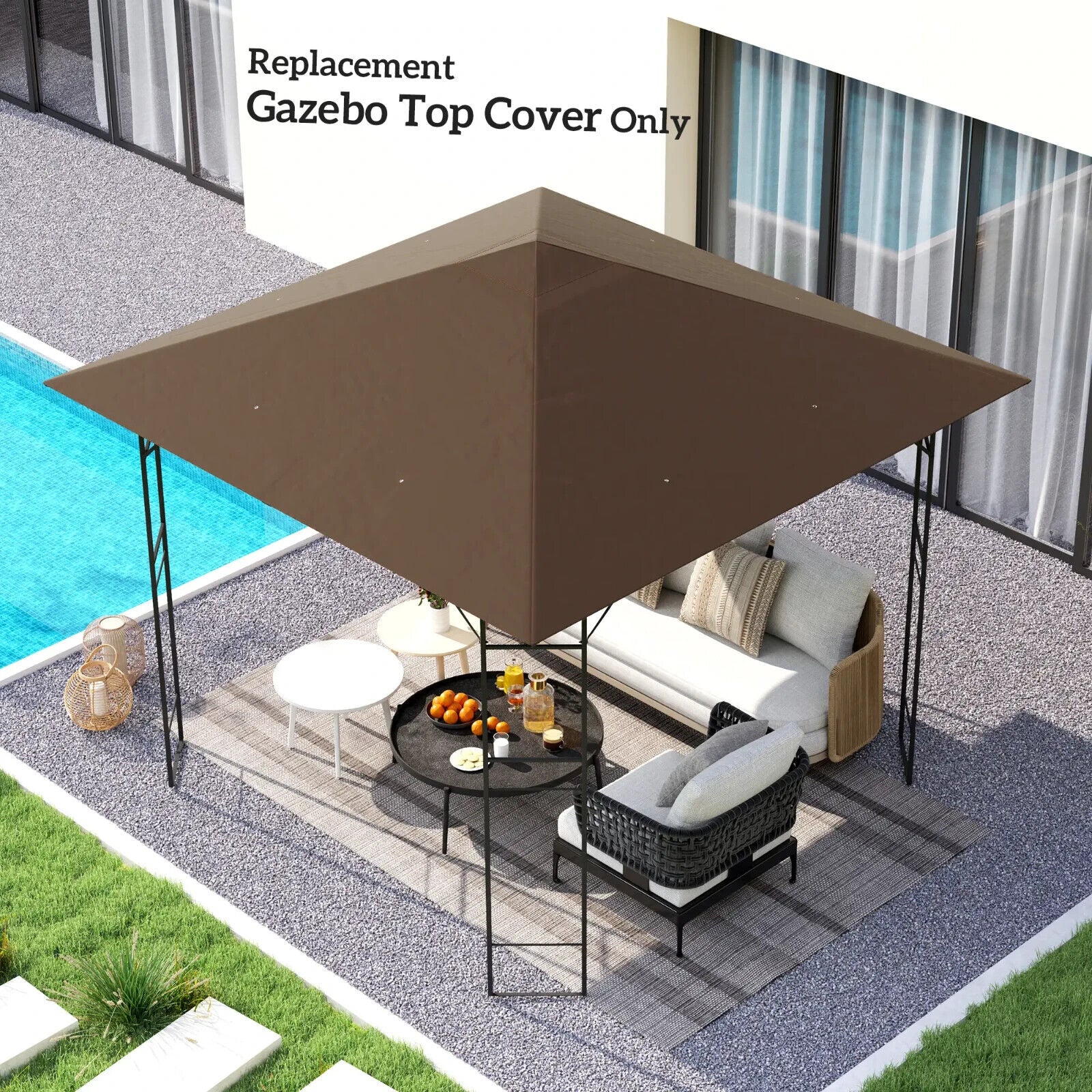 Brown Replacement Gazebo Canopy Cover with Drain Holes for 3 x 3(m) Gazebo Frame - Home and Garden Furniture Shop - #rustic - furniture#