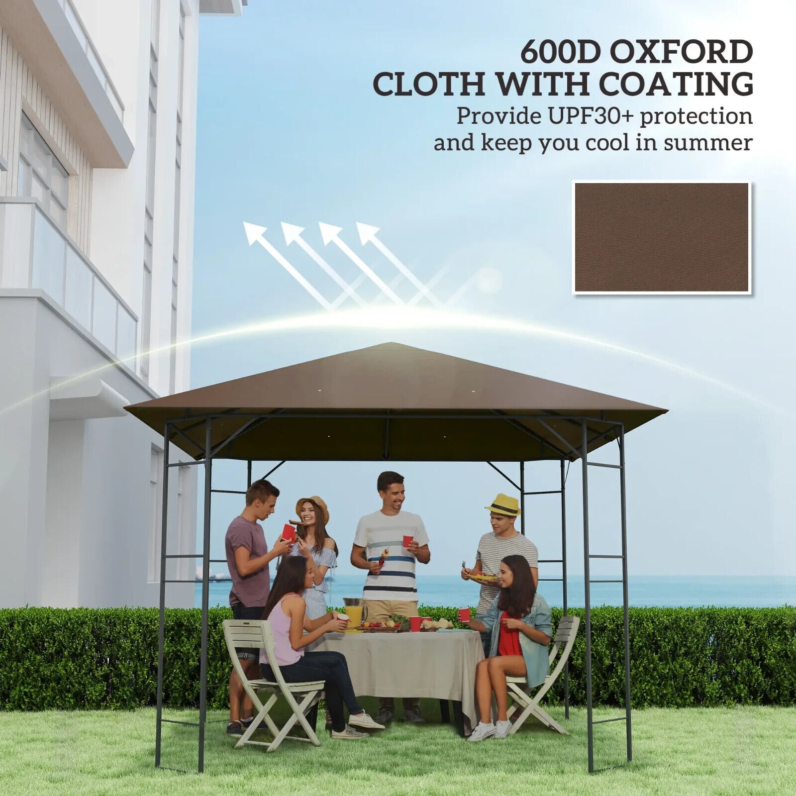 Brown Replacement Gazebo Canopy Cover with Drain Holes for 3 x 3(m) Gazebo Frame - Home and Garden Furniture Shop - #rustic - furniture#