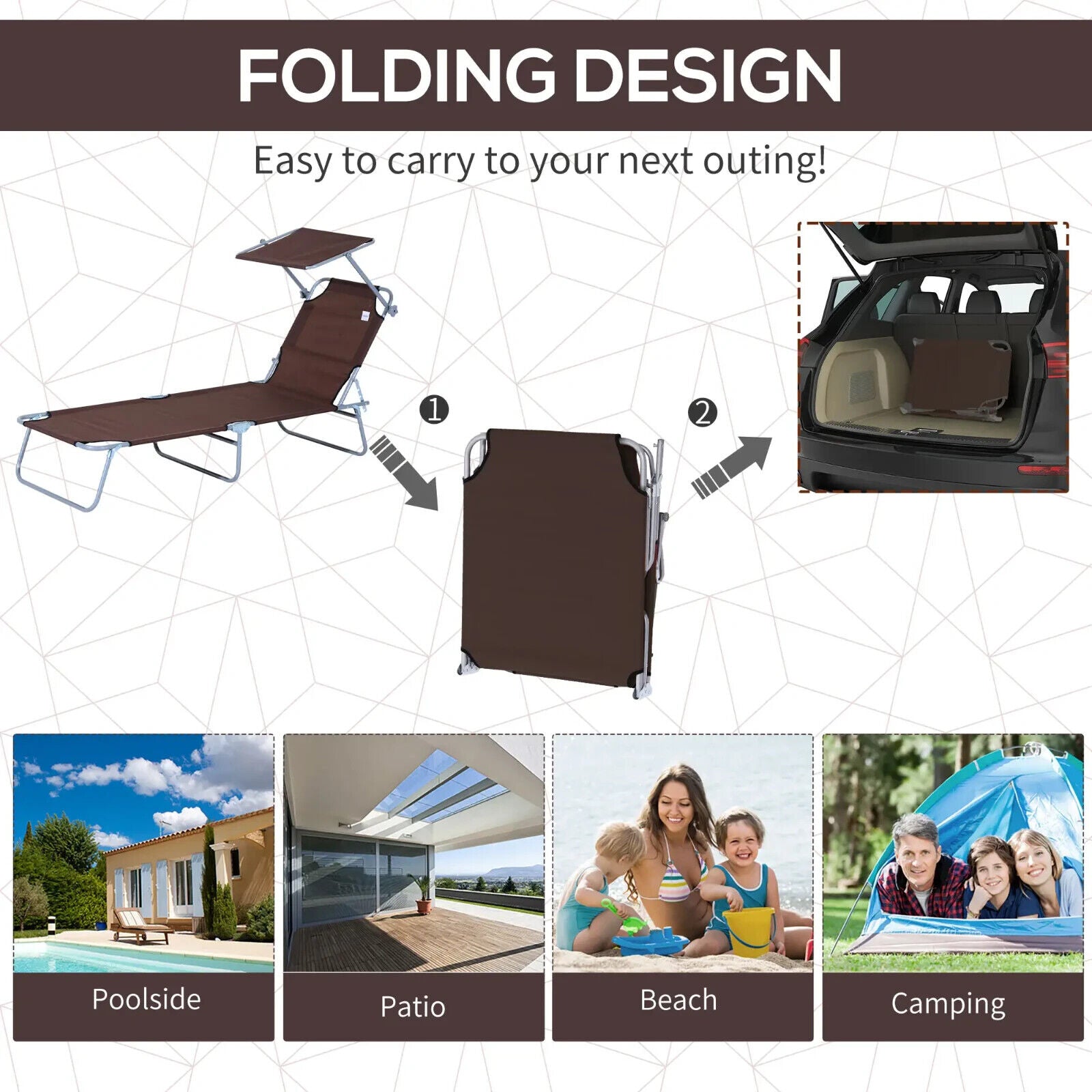 Brown Sun Lounger Recliner Seat Garden Folding Chair Day Bed Outdoor Sun Shade - Home and Garden Furniture Shop - #rustic - furniture#
