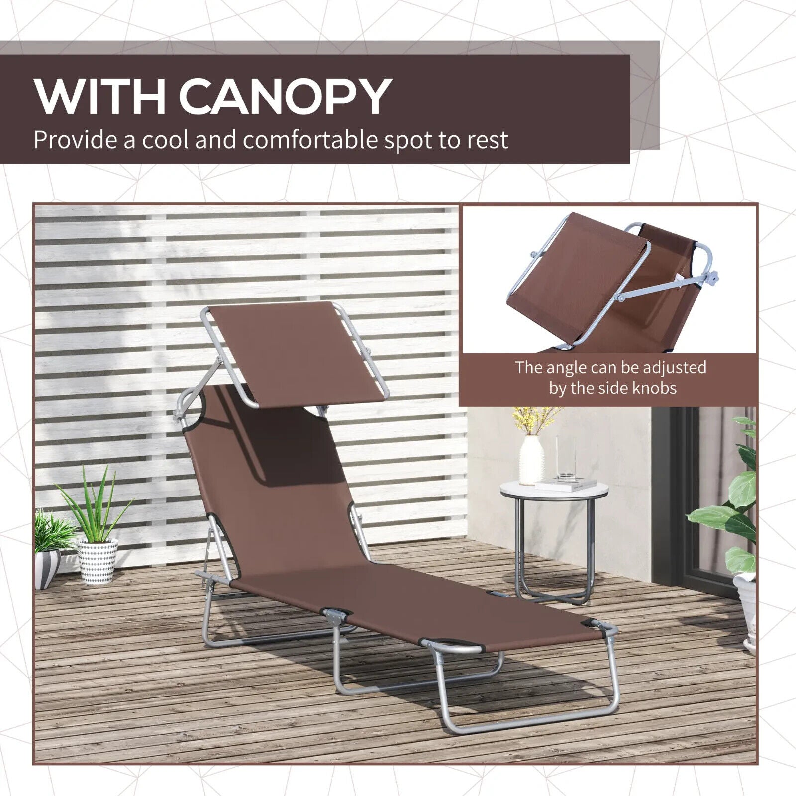 Brown Sun Lounger Recliner Seat Garden Folding Chair Day Bed Outdoor Sun Shade - Home and Garden Furniture Shop - #rustic - furniture#