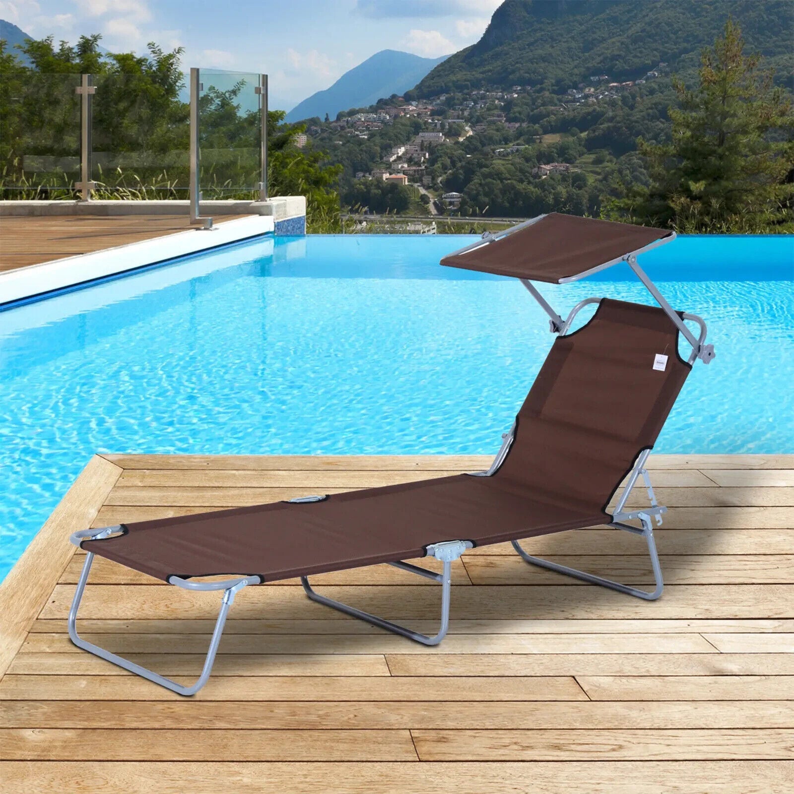 Brown Sun Lounger Recliner Seat Garden Folding Chair Day Bed Outdoor Sun Shade - Home and Garden Furniture Shop - #rustic - furniture#