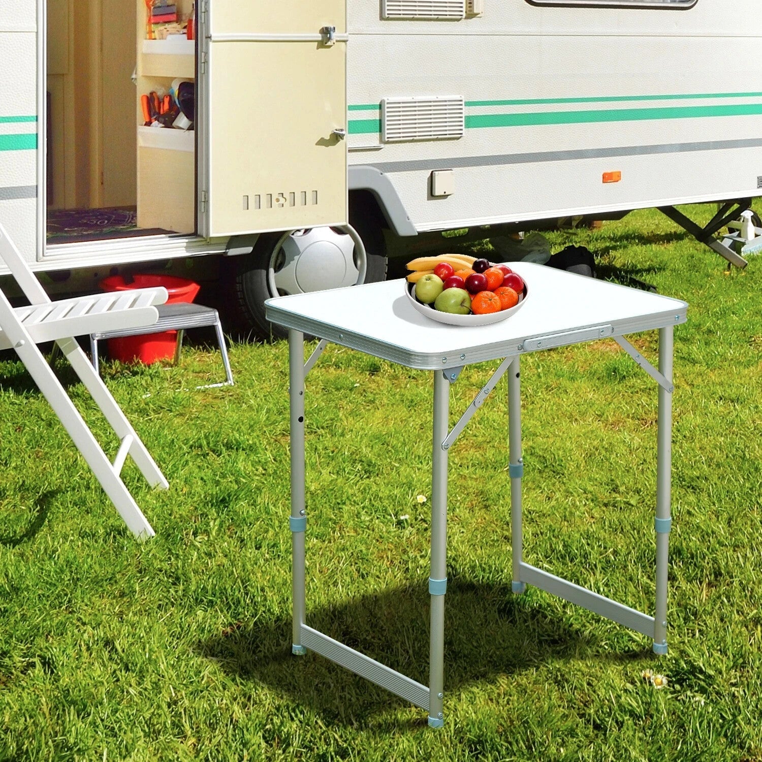 Camping Table Foldable with Builtin Carry Handles & Adjustable Legs Silver - Home and Garden Furniture Shop - rustic - furniture