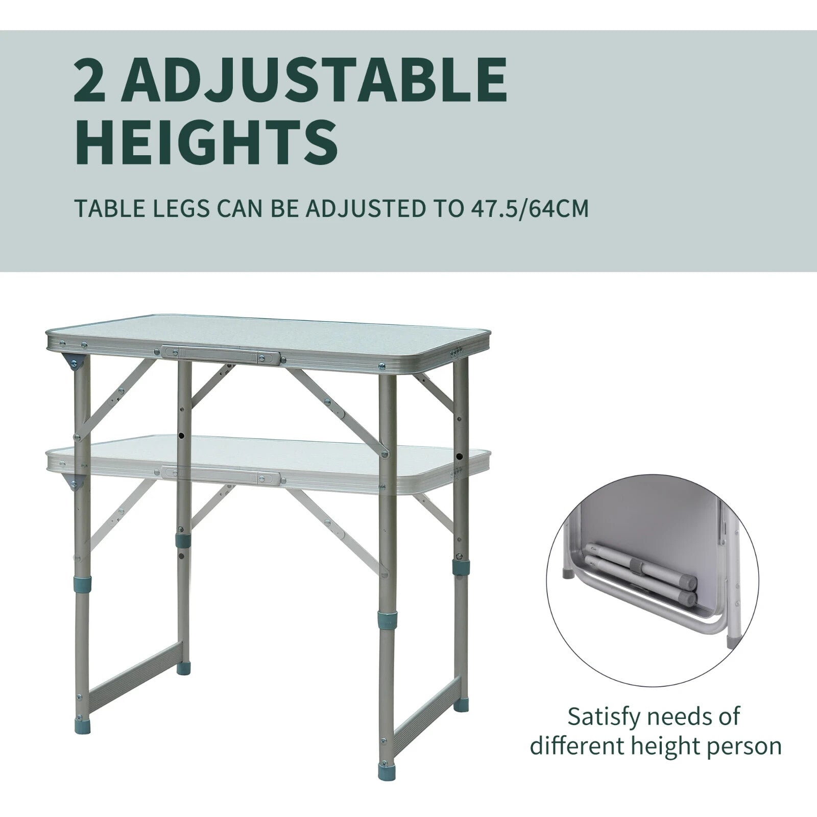 Camping Table Foldable with Builtin Carry Handles & Adjustable Legs Silver - Home and Garden Furniture Shop - rustic - furniture