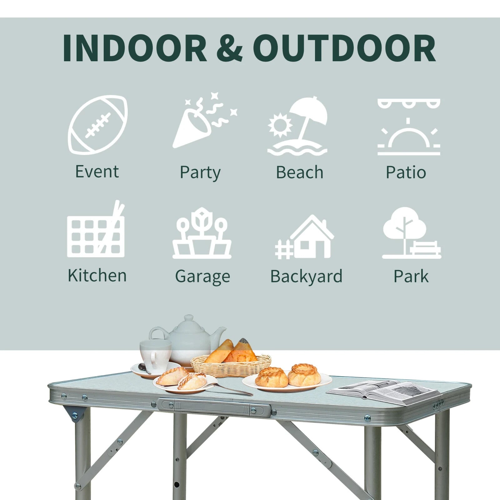 Camping Table Foldable with Builtin Carry Handles & Adjustable Legs Silver - Home and Garden Furniture Shop - rustic - furniture