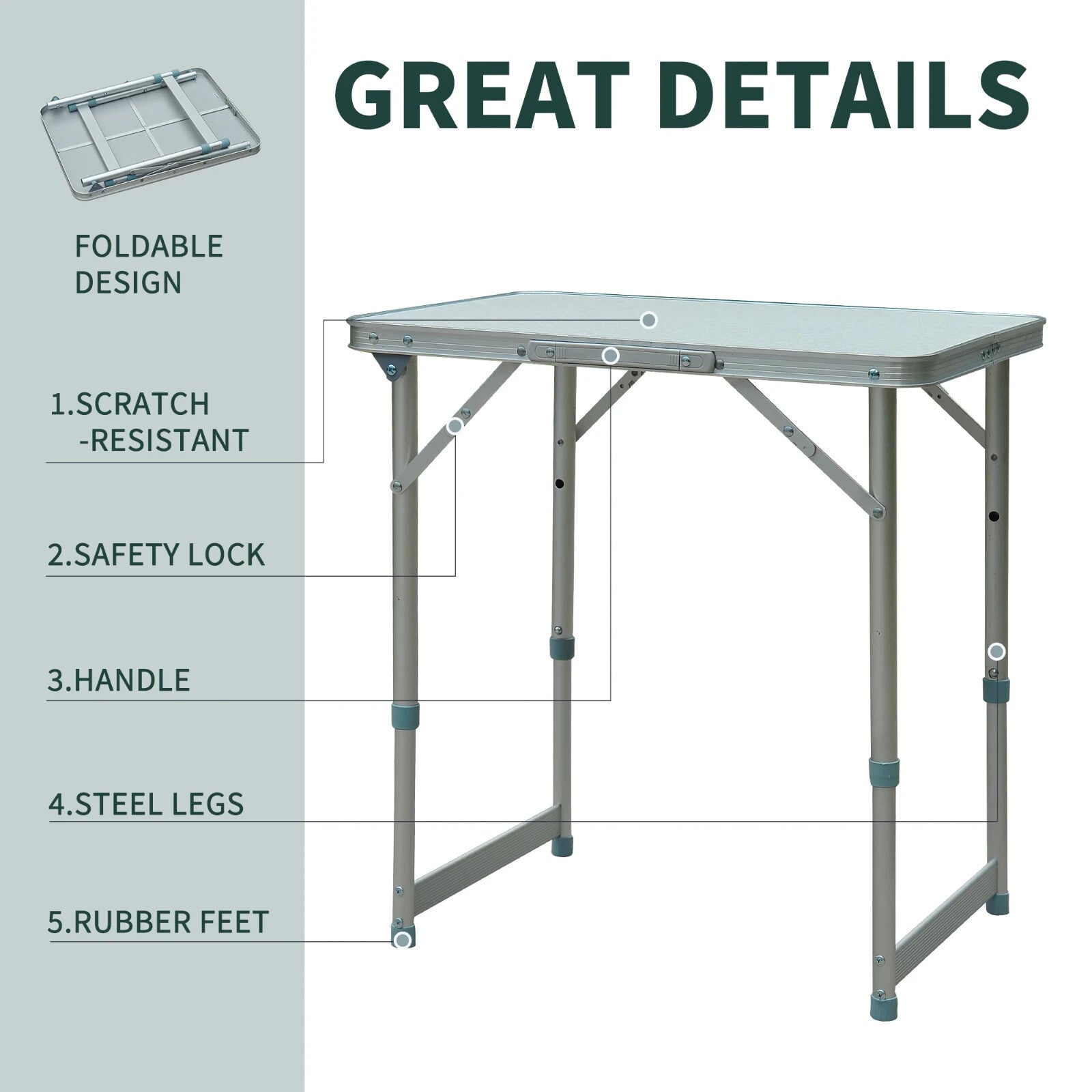 Camping Table Foldable with Builtin Carry Handles & Adjustable Legs Silver - Home and Garden Furniture Shop - rustic - furniture