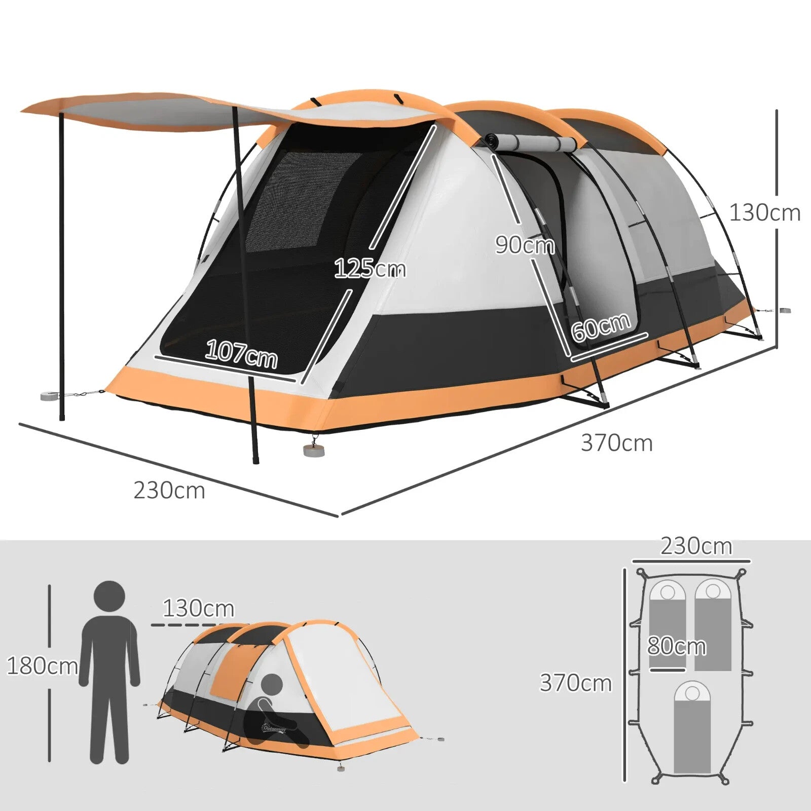 Camping Tent 3 Man Person Tunnel Tent Porch Waterproof Hiking Shelter Carry Bag - Home and Garden Furniture Shop - rustic - furniture