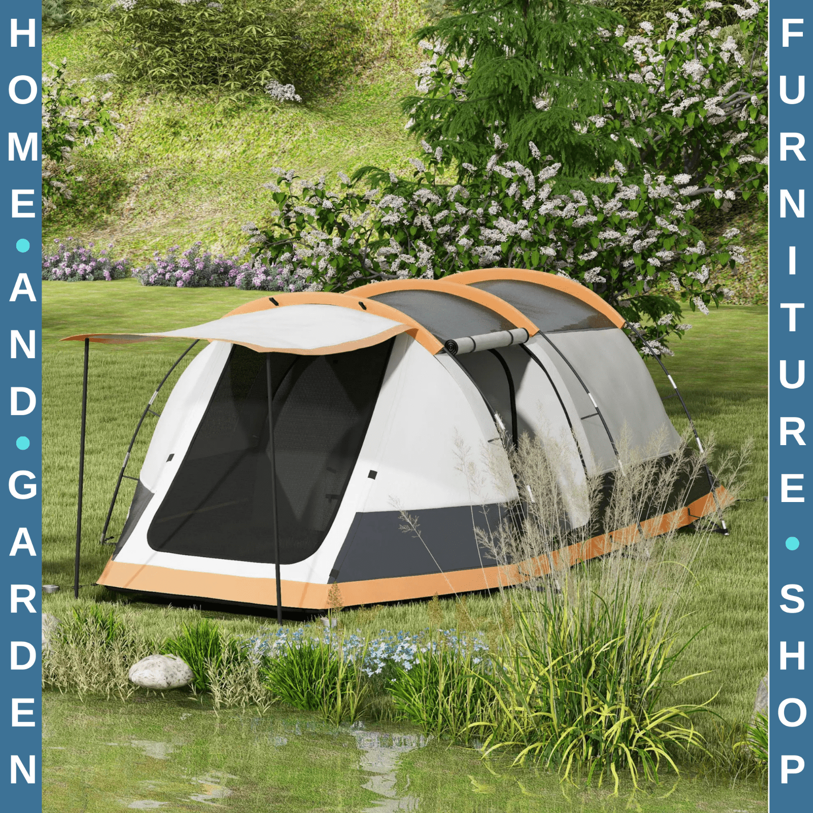 Camping Tent 3 Man Person Tunnel Tent Porch Waterproof Hiking Shelter Carry Bag - Home and Garden Furniture Shop - rustic - furniture