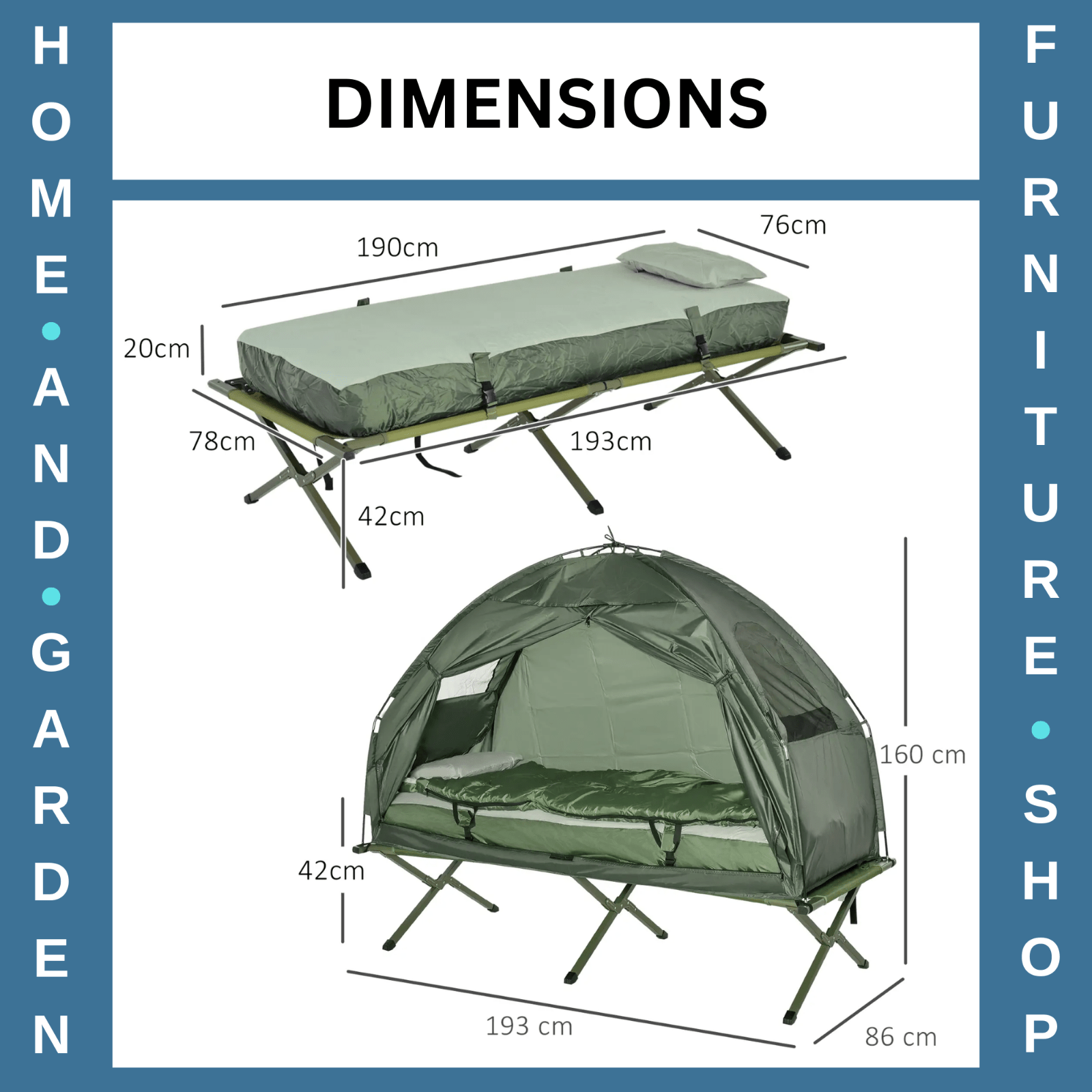 Camping Tent Foldable Hiking Bed Sleeping Bag Cot with Layer Windows Army Green - Home and Garden Furniture Shop - rustic - furniture