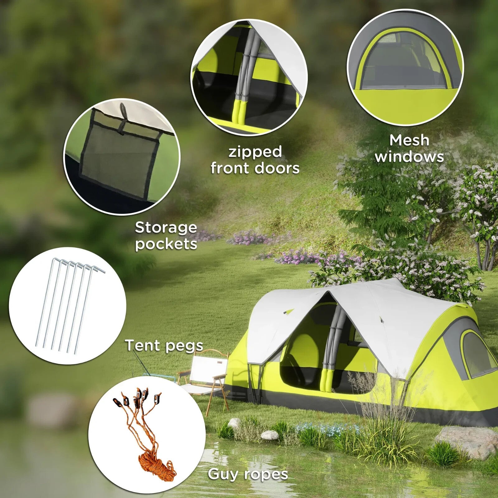 Camping Tent for 6 to 8 People with 2000mm Waterproof Rainfly and Bag for Hiking - Home and Garden Furniture Shop - rustic - furniture