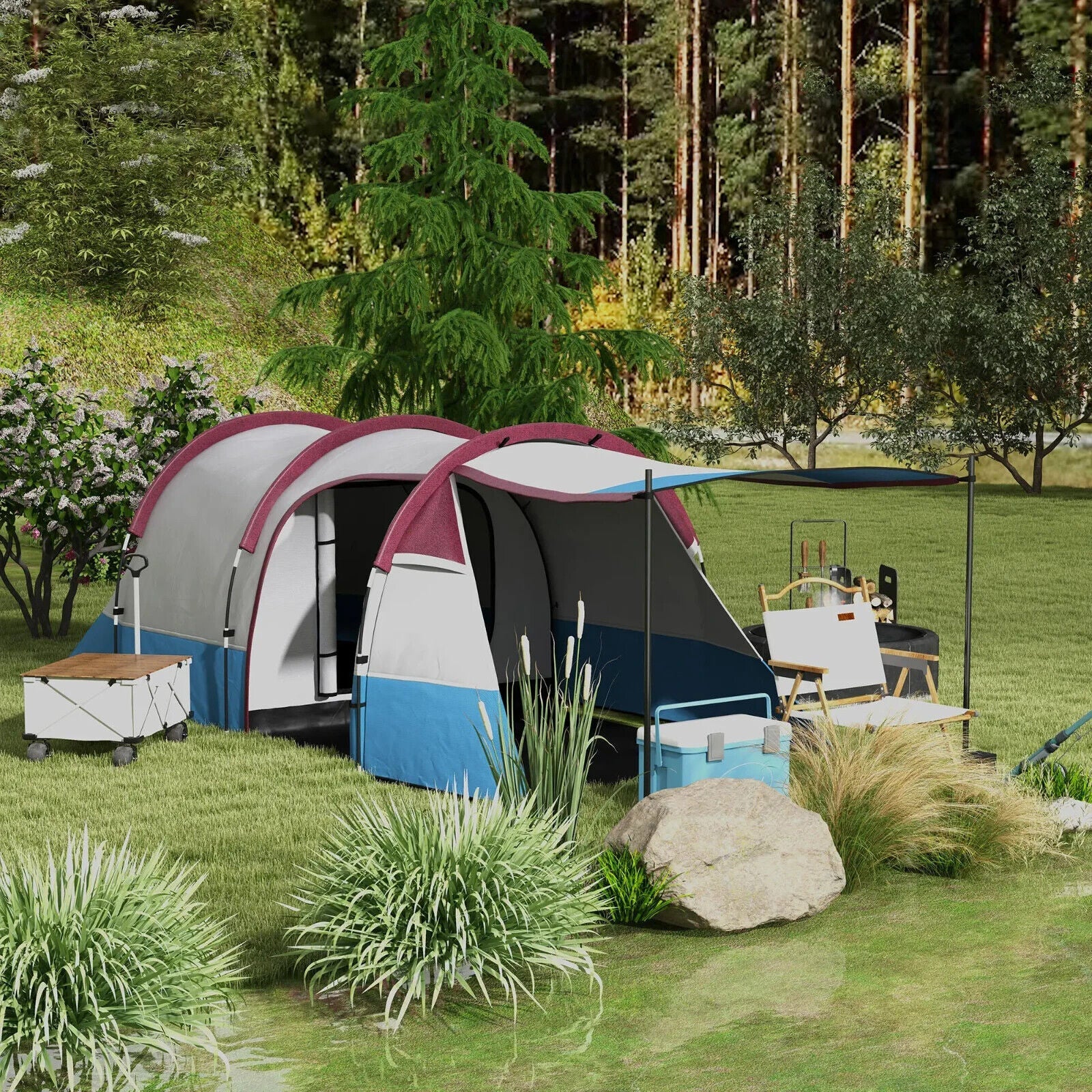 Camping Tunnel Tent w/ Bedroom Living Area Waterproof Bag for 2 to 3 Person Use - Home and Garden Furniture Shop - #rustic - furniture#