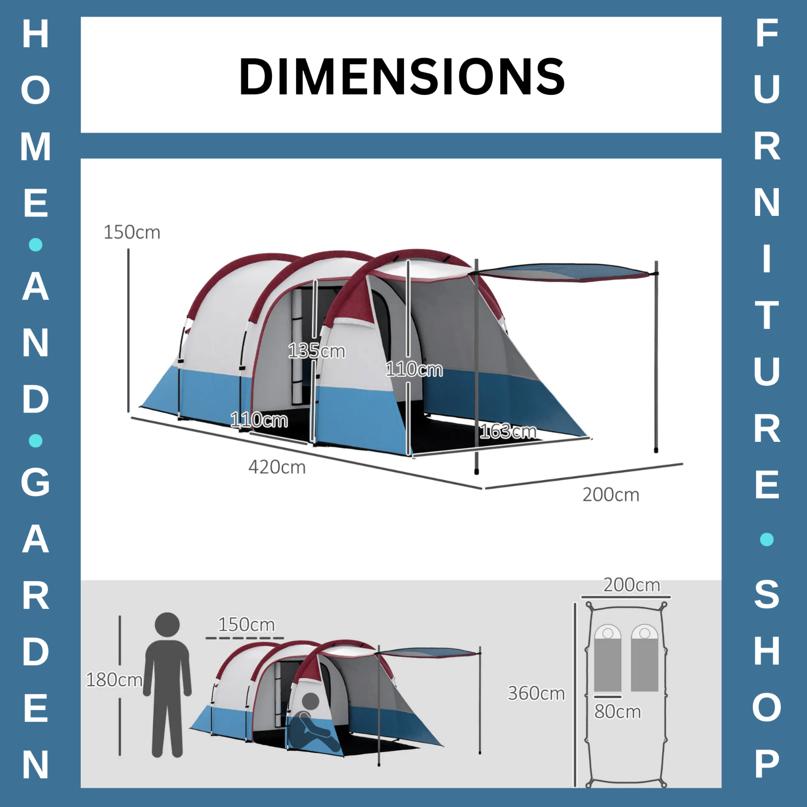 Camping Tunnel Tent w/ Bedroom Living Area Waterproof Bag for 2 to 3 Person Use - Home and Garden Furniture Shop - #rustic - furniture#