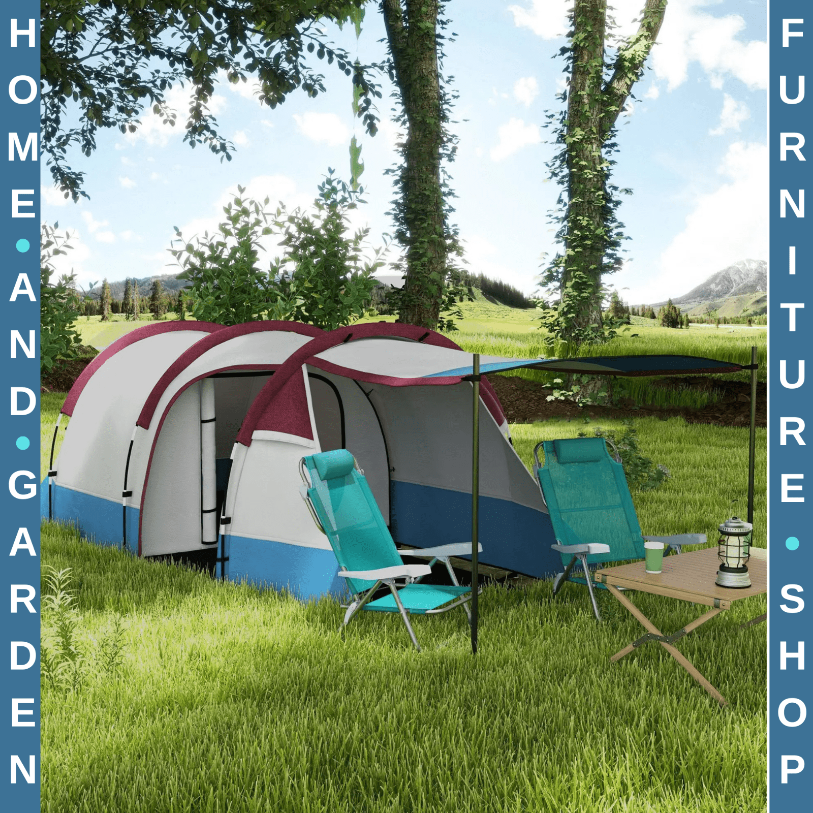 Camping Tunnel Tent w/ Bedroom Living Area Waterproof Bag for 2 to 3 Person Use - Home and Garden Furniture Shop - #rustic - furniture#